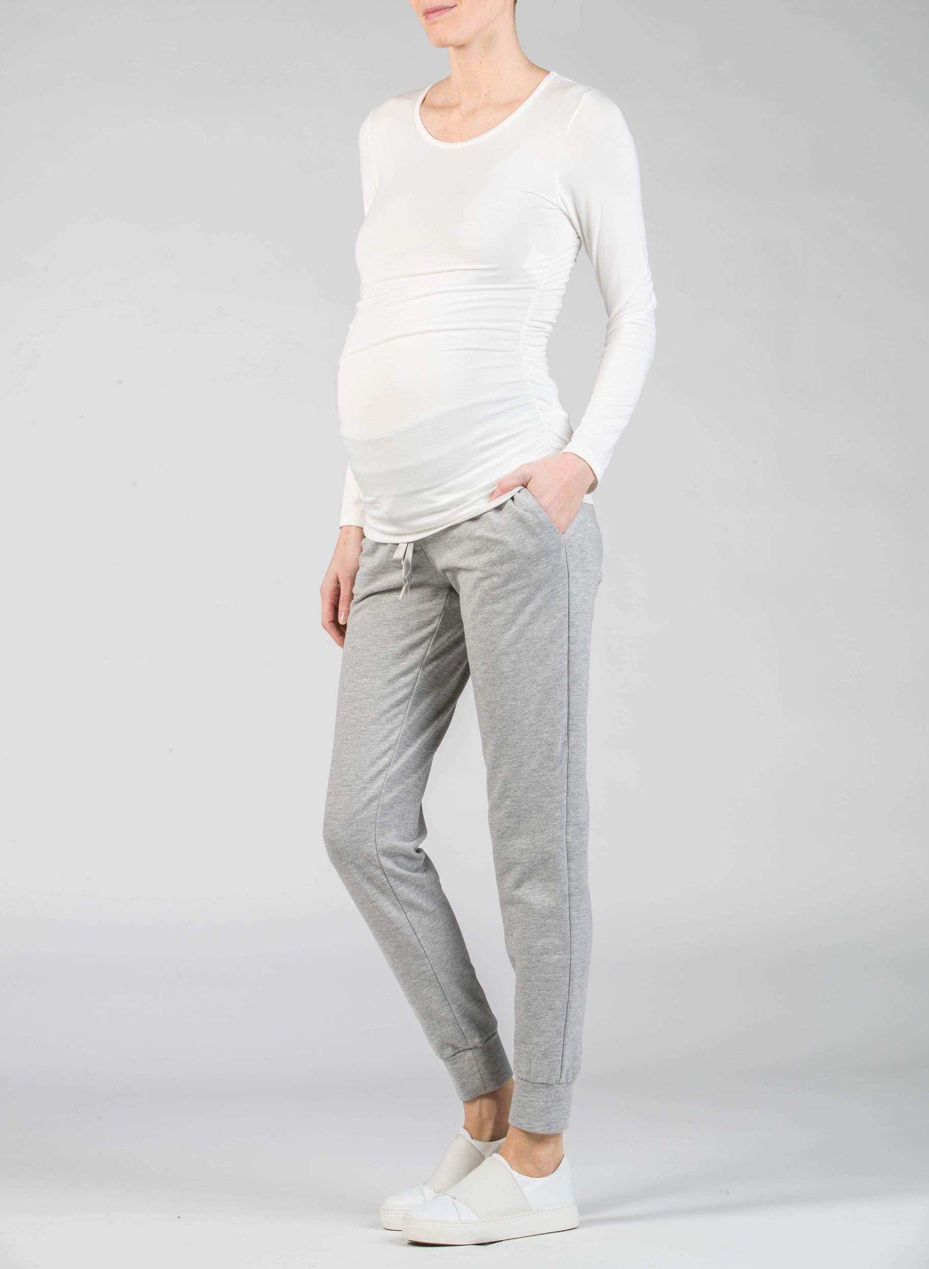 Maglietta Premaman con Arricciature sui Fianchi (Avorio, XS)