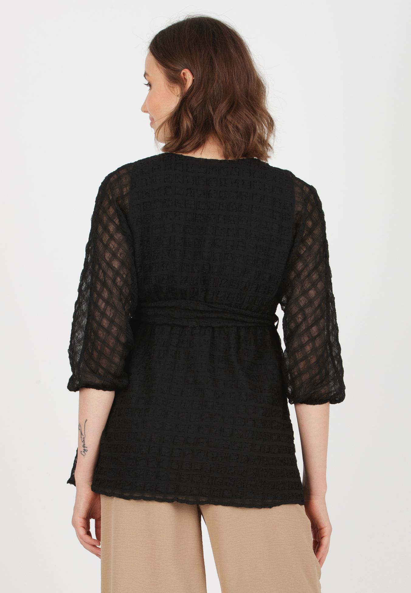 HOPE M – Casacca Premaman a Quadri in Tessuto Goffrato (Nero, XS)