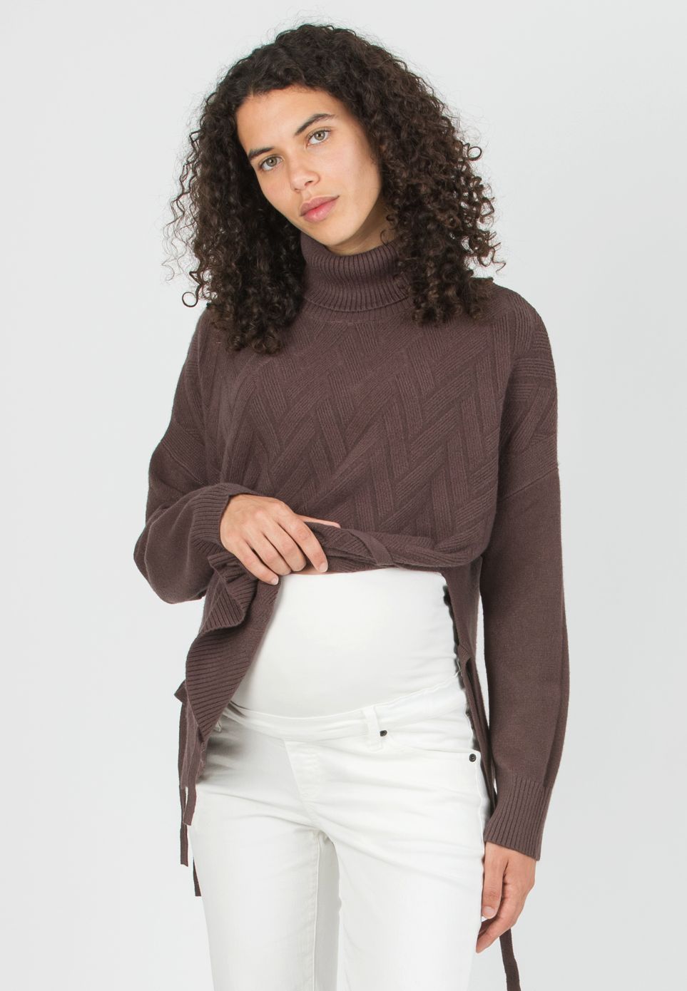 ALLISON -  Maternity & Nursing Wool Blend Sweater with Side Openings (Marrone)