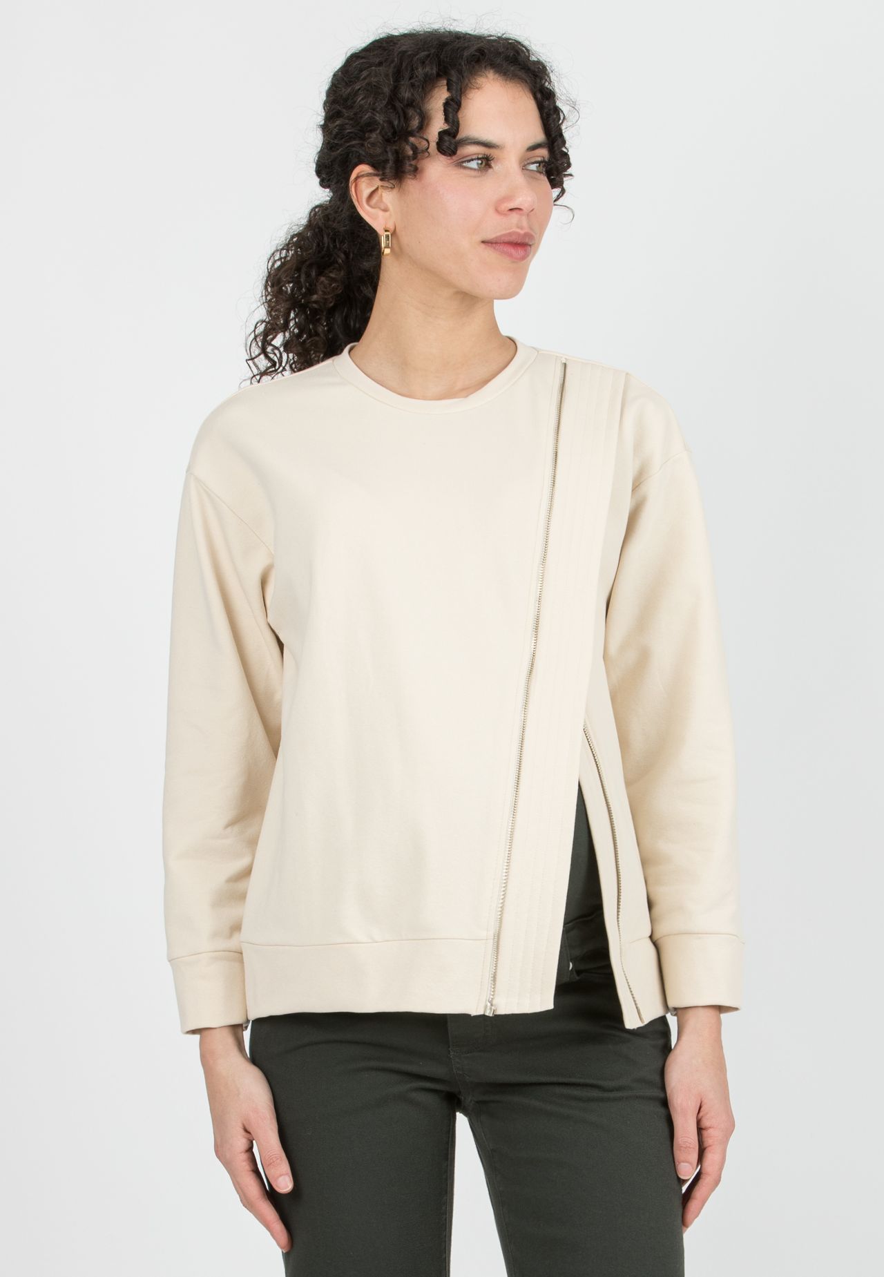 JORDAN - Felpa Premaman & Allattamento con Dettaglio Zip (Naturale, XS)