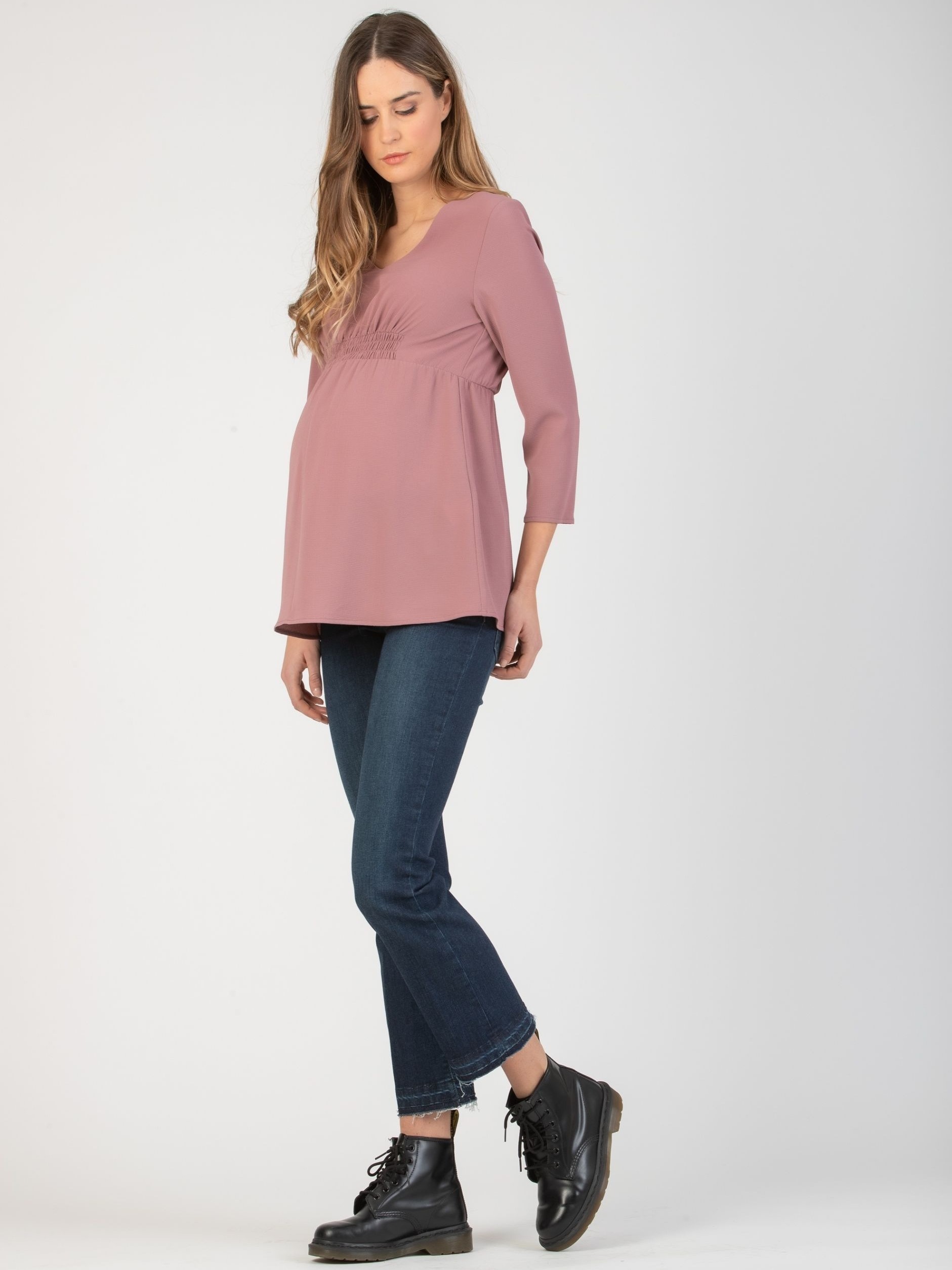 Maternity Blouse and with Front Elastic Band and V-neck (Onion, XS)