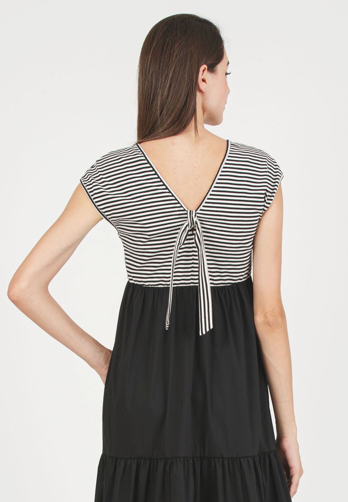 SUSI - Maternity & Nursing Dress with Striped Bodice (Black, XS)