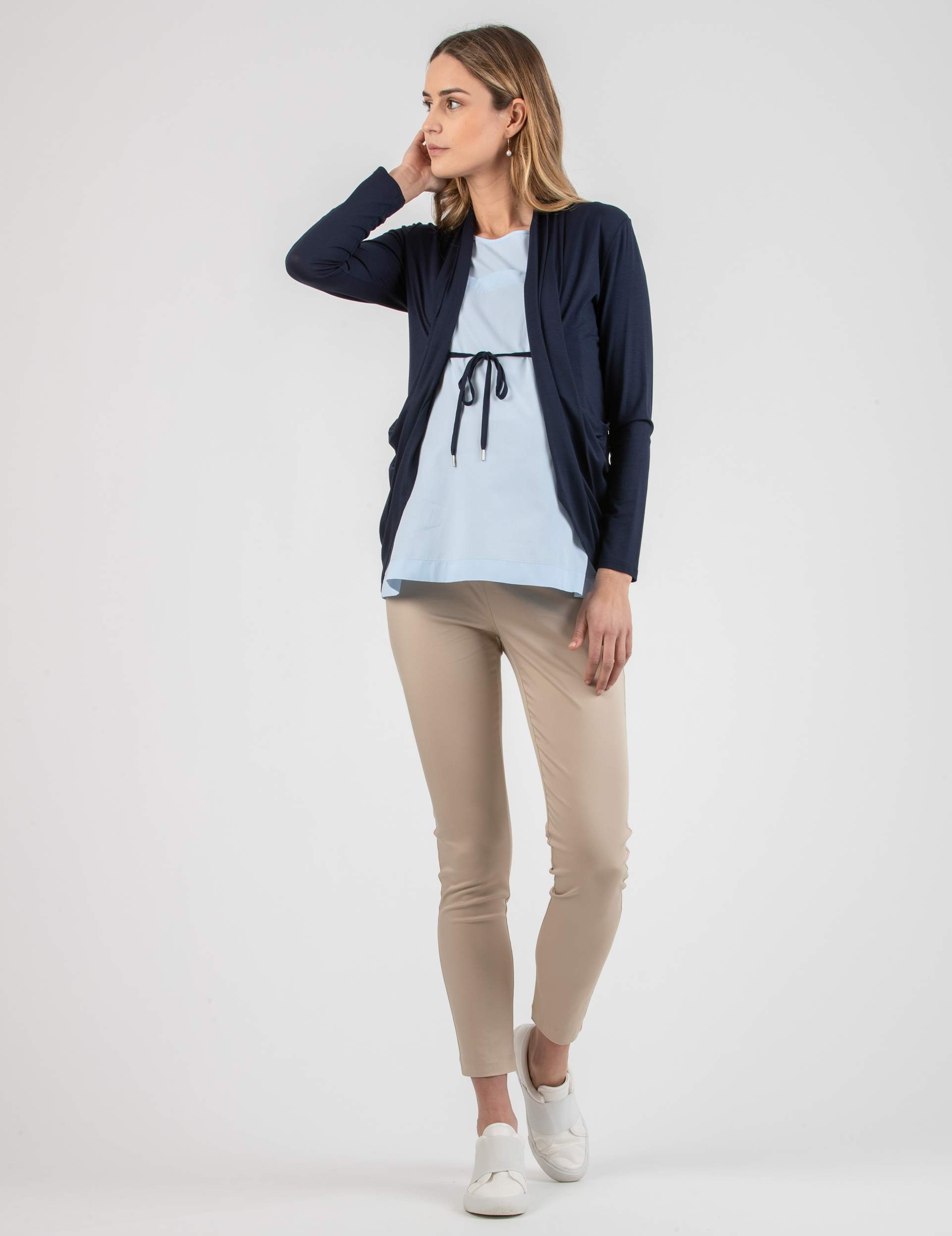 Camicetta Premaman con Pieghe sulla Schiena (Azzurro, XS)