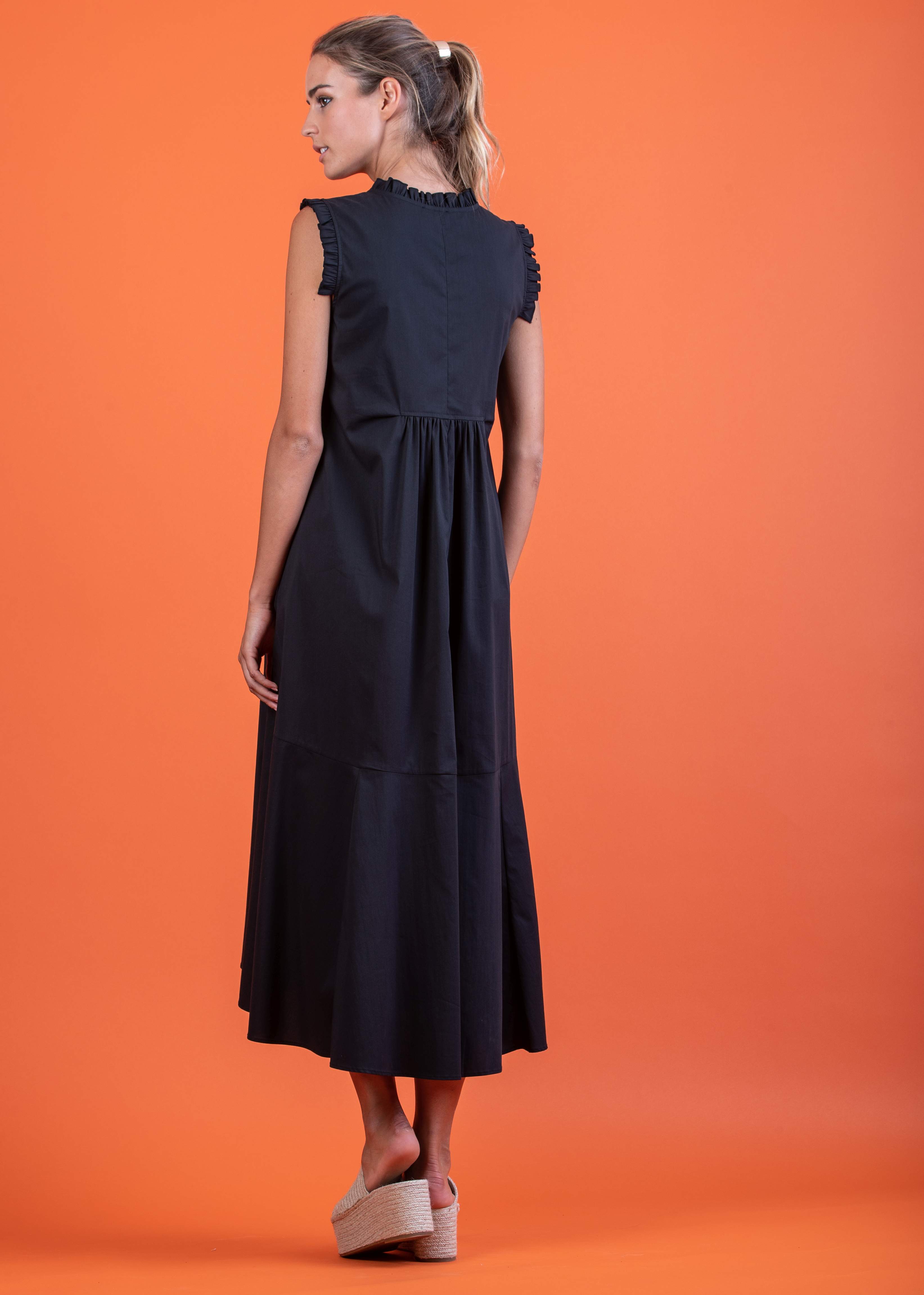 SOFIA MIDI - Abito Midi Premaman in Popeline di Cotone con Rouches (Nero, XS)