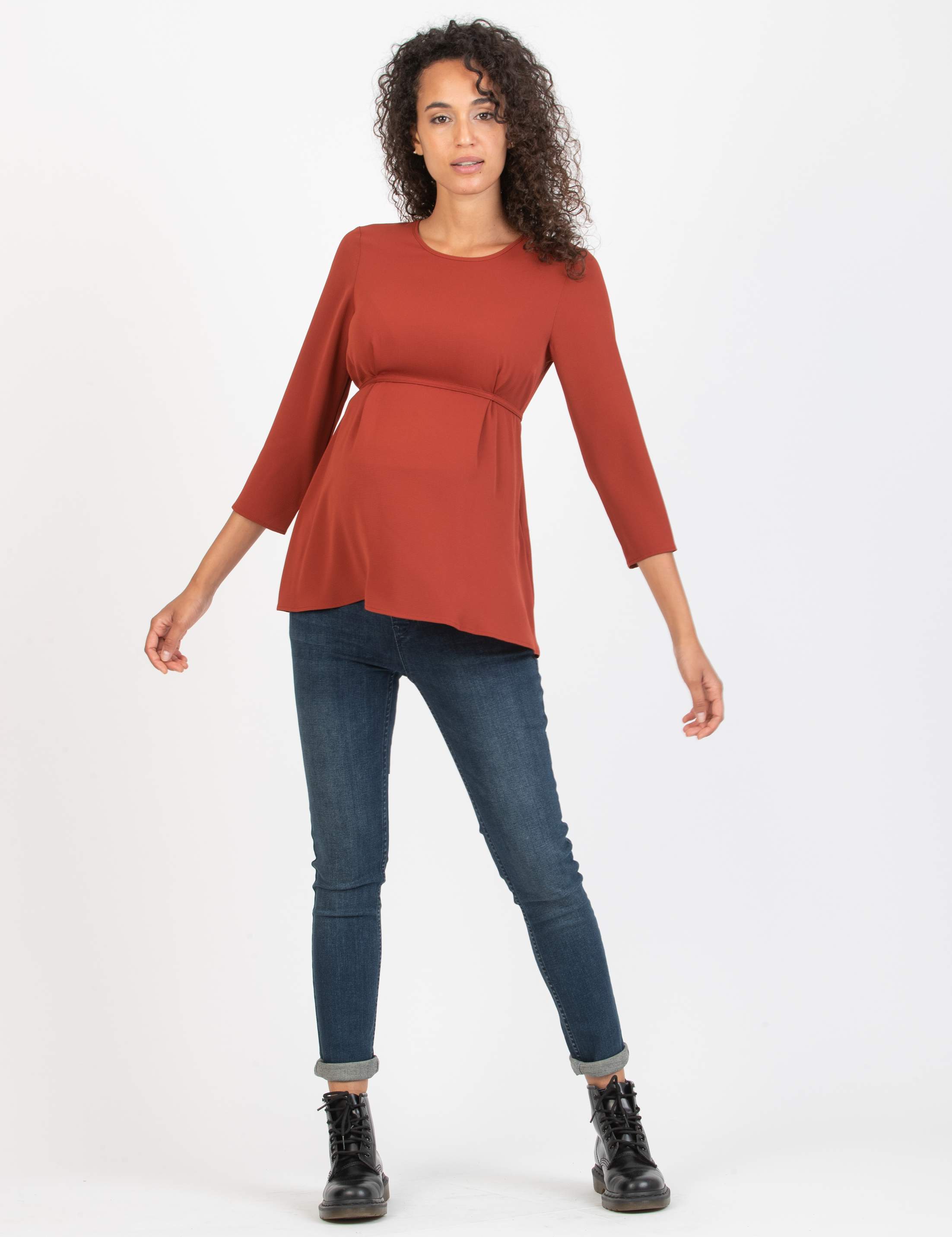 LUCY - Camicetta Premaman con Laccio sul Davanti (Rosso Mattone, XS)