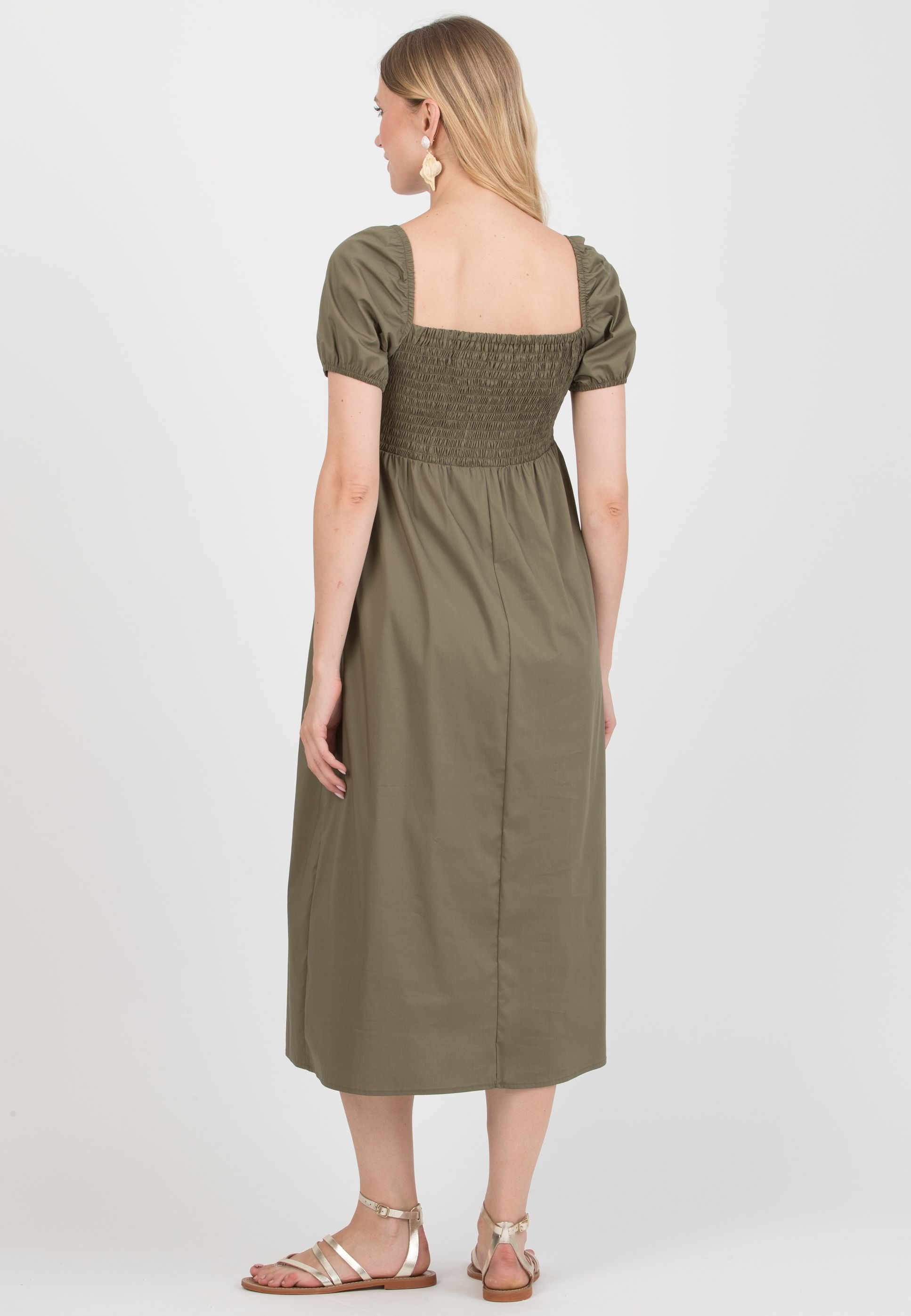 Abito Premaman & Allattamento in Cotone con Corpetto Arricciato (Verde Militare, XS)