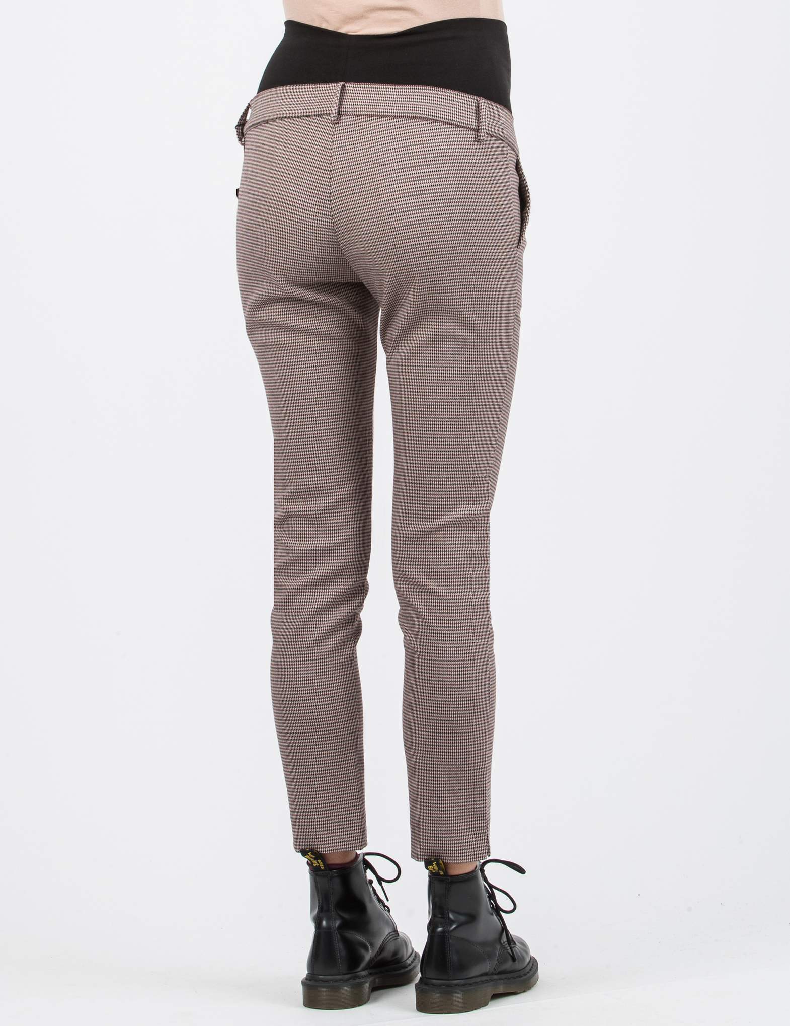 Pantalone Premaman Slim in Jacquard a Quadri con Stampa Pied de Poule (Bordeaux, XS)
