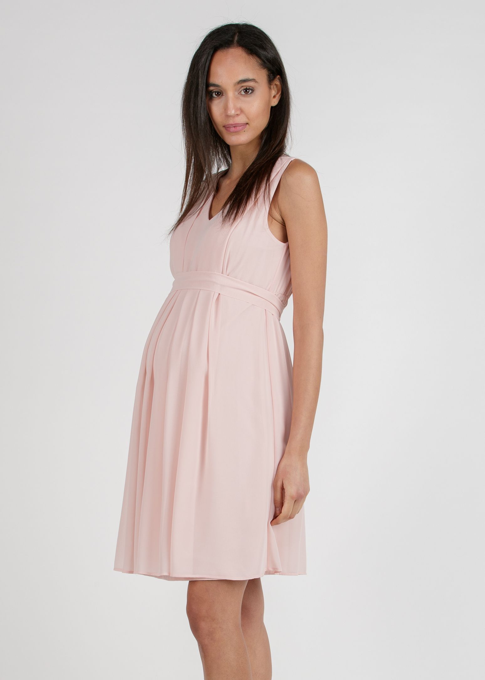 SABRINA - Abito Premaman & Allattamento in Chiffon con Pieghe sul Corpino (Rosa Confetto, XS)