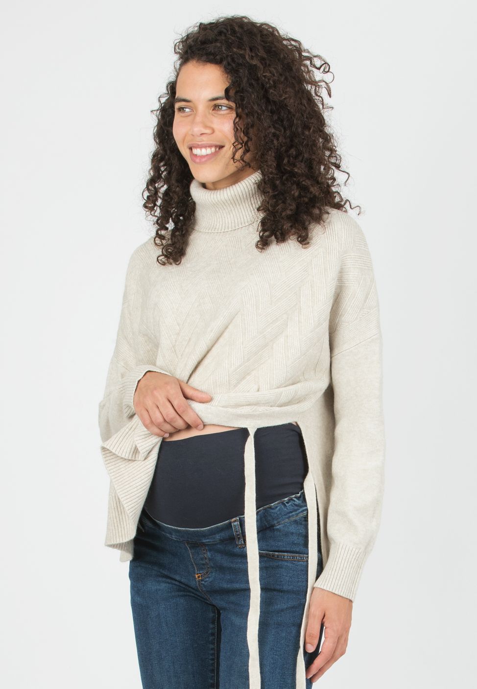 ALLISON -  Maternity & Nursing Wool Blend Sweater with Side Openings (Gesso)