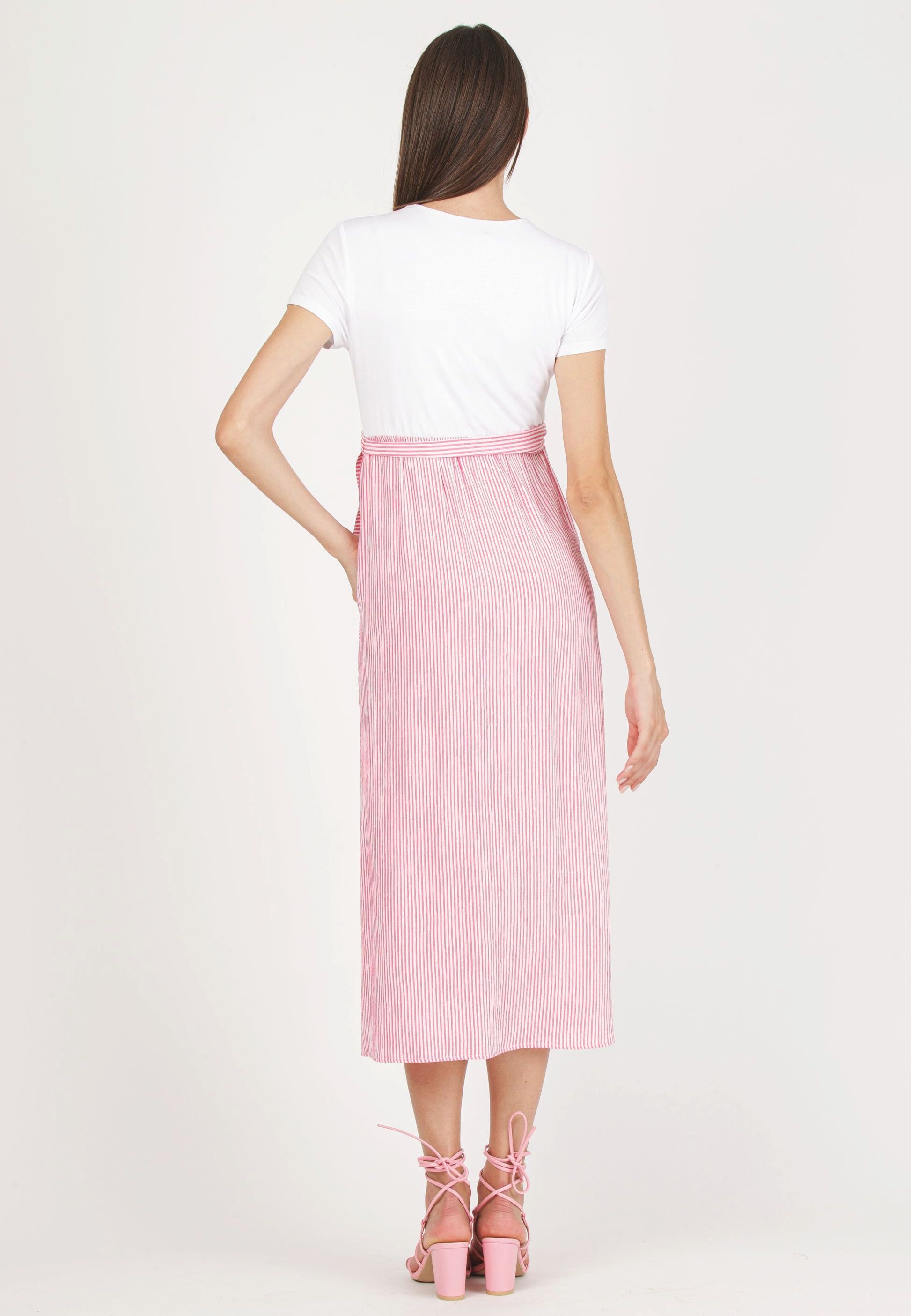 FEDERICA R - Abito Premaman & Allattamento con Corpino Incrociato e Gonna a Righe (Fuxia, XS)