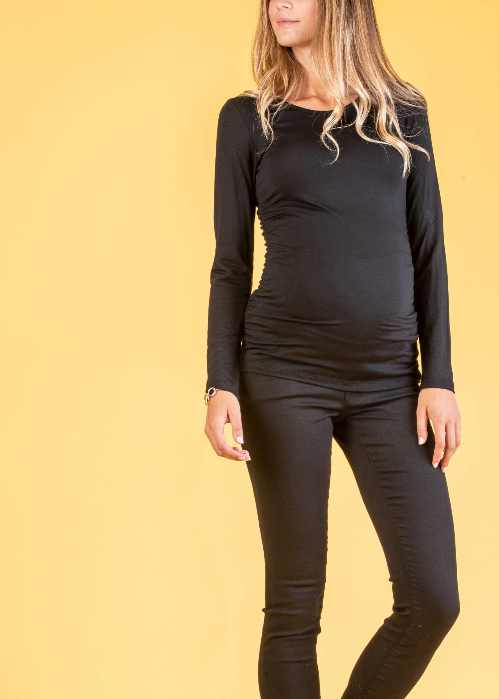 Maglietta Premaman con Arricciature sui Fianchi (Nero, XS)