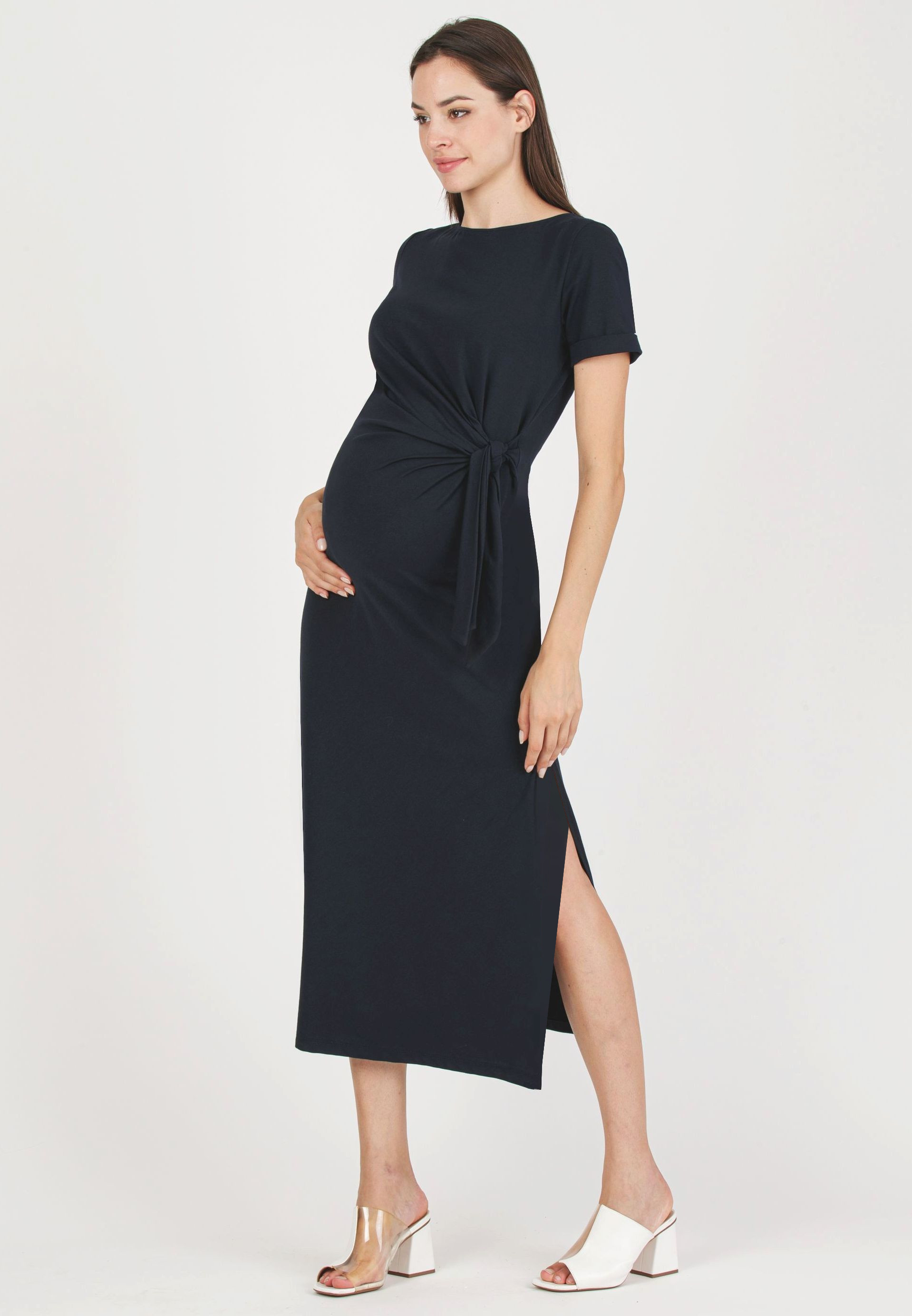 KAREN - Abito Premaman in Jersey di Cotone con Nodo Laterale (Blu, XS)