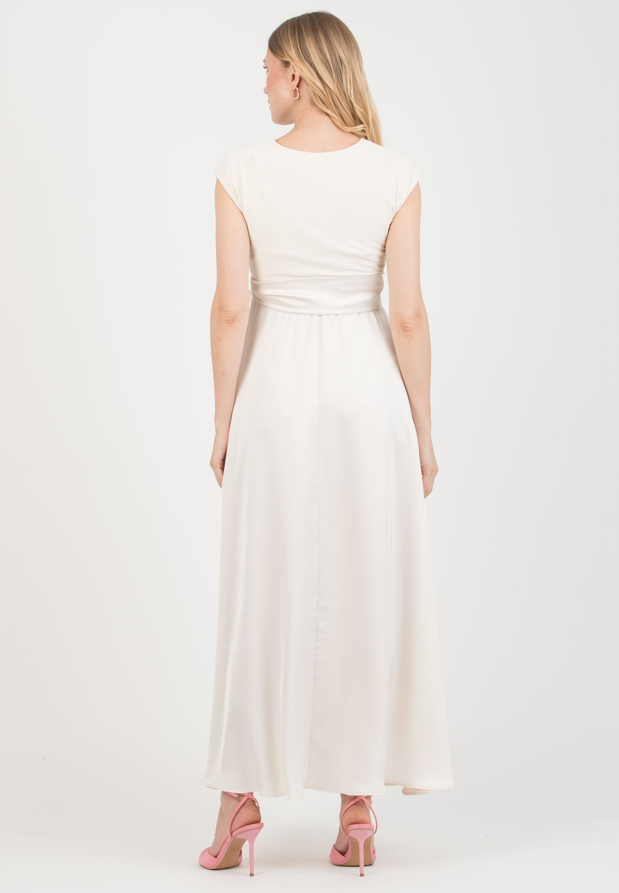 LUCREZIA - Maternity & Nursing Maxi Dress with Satin Skirt (Natural, XS)