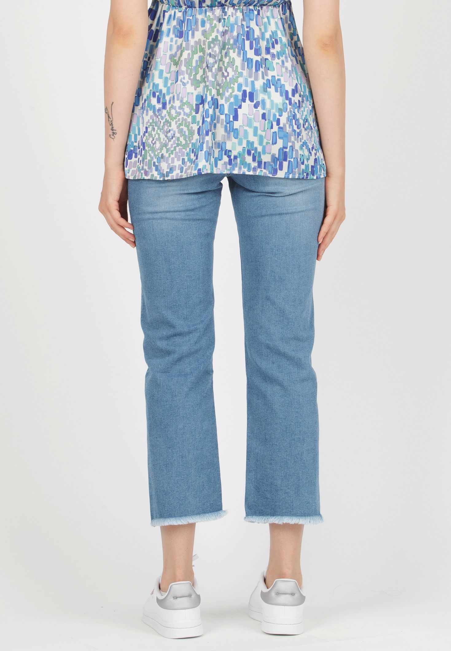 GIADA - Cropped Straight Maternity Jeans with Fringed Hem (Azzurro)