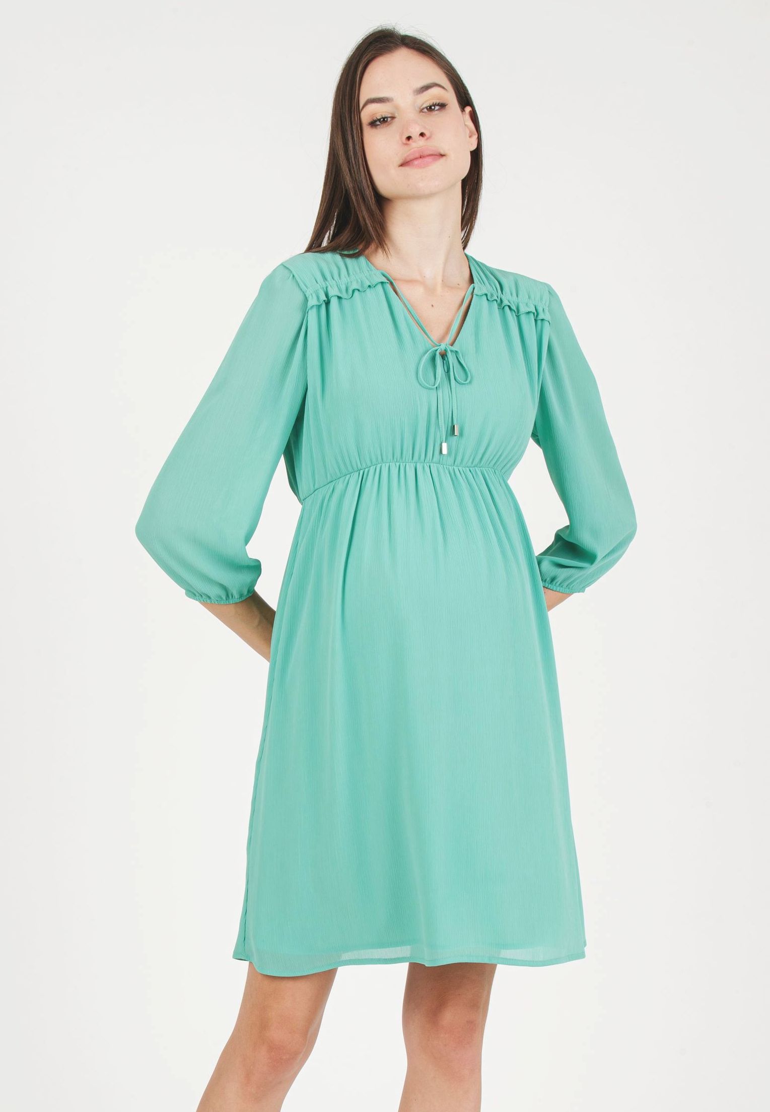 CHRISSY - Abito Premaman & Allattamento in Creponne con Laccio sullo Scollo (Acqua, XS)
