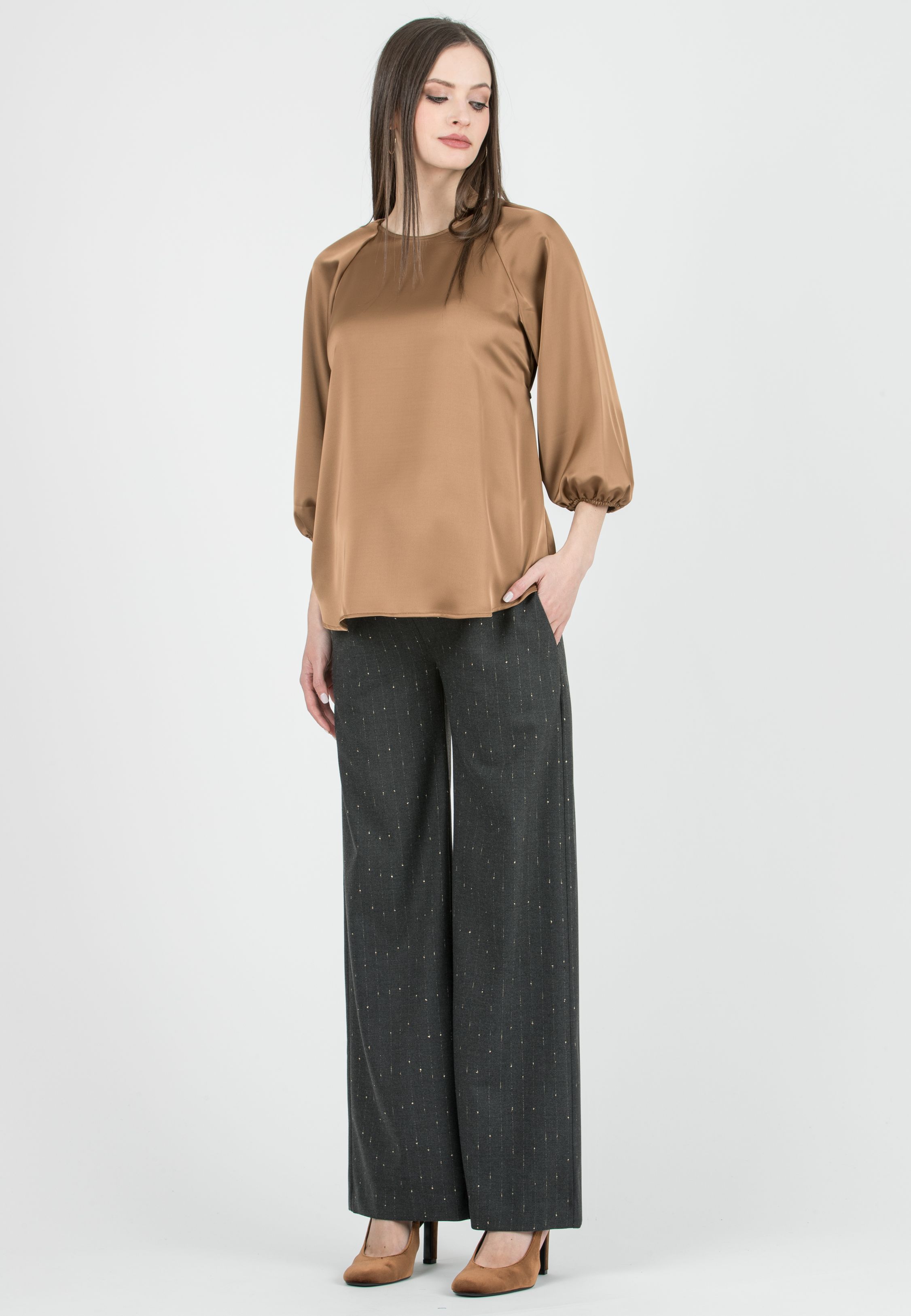 WINONA G - Pantalone Premaman Palazzo Gessato con Lurex (Grigio Melange, XS)