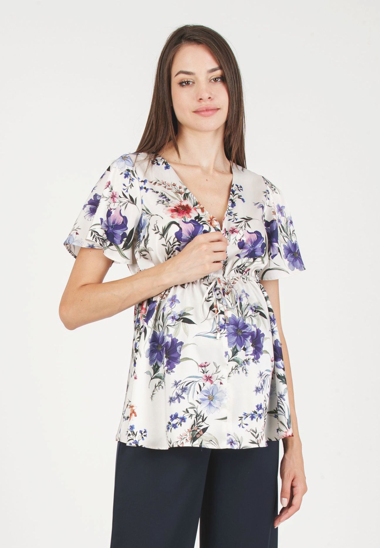 SELENE - Printed Maternity & Nursing Top (Ivory, XS)