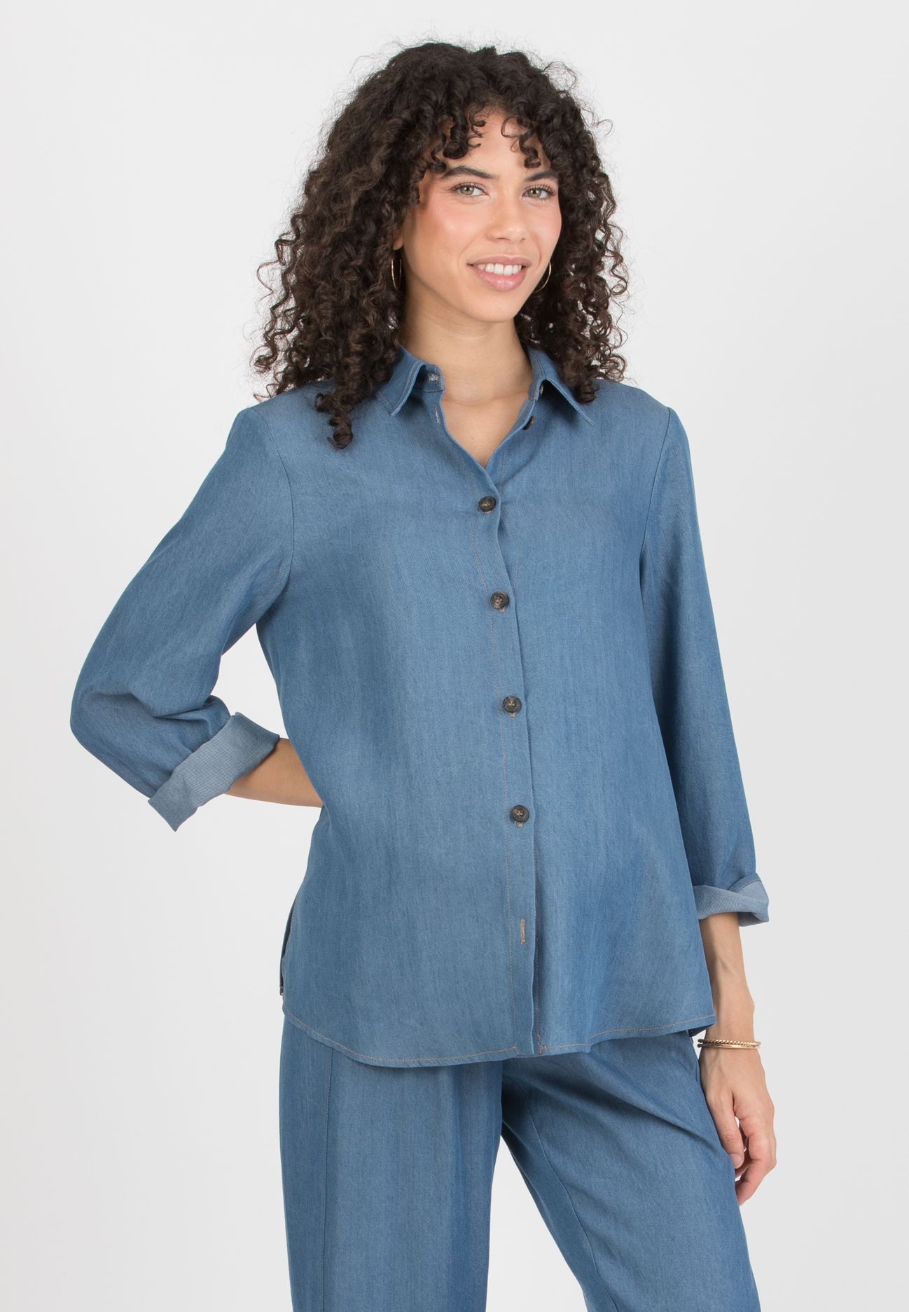 DEBORAH - Camicia Premaman & Allattamento in Lyocell Effetto Jeans (Denim)