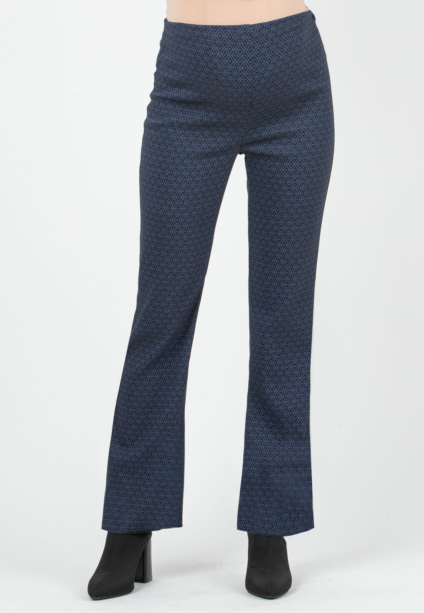 RAMONA - Maternity Flared Trousers in Geometric Jacquard (Blue, XS)