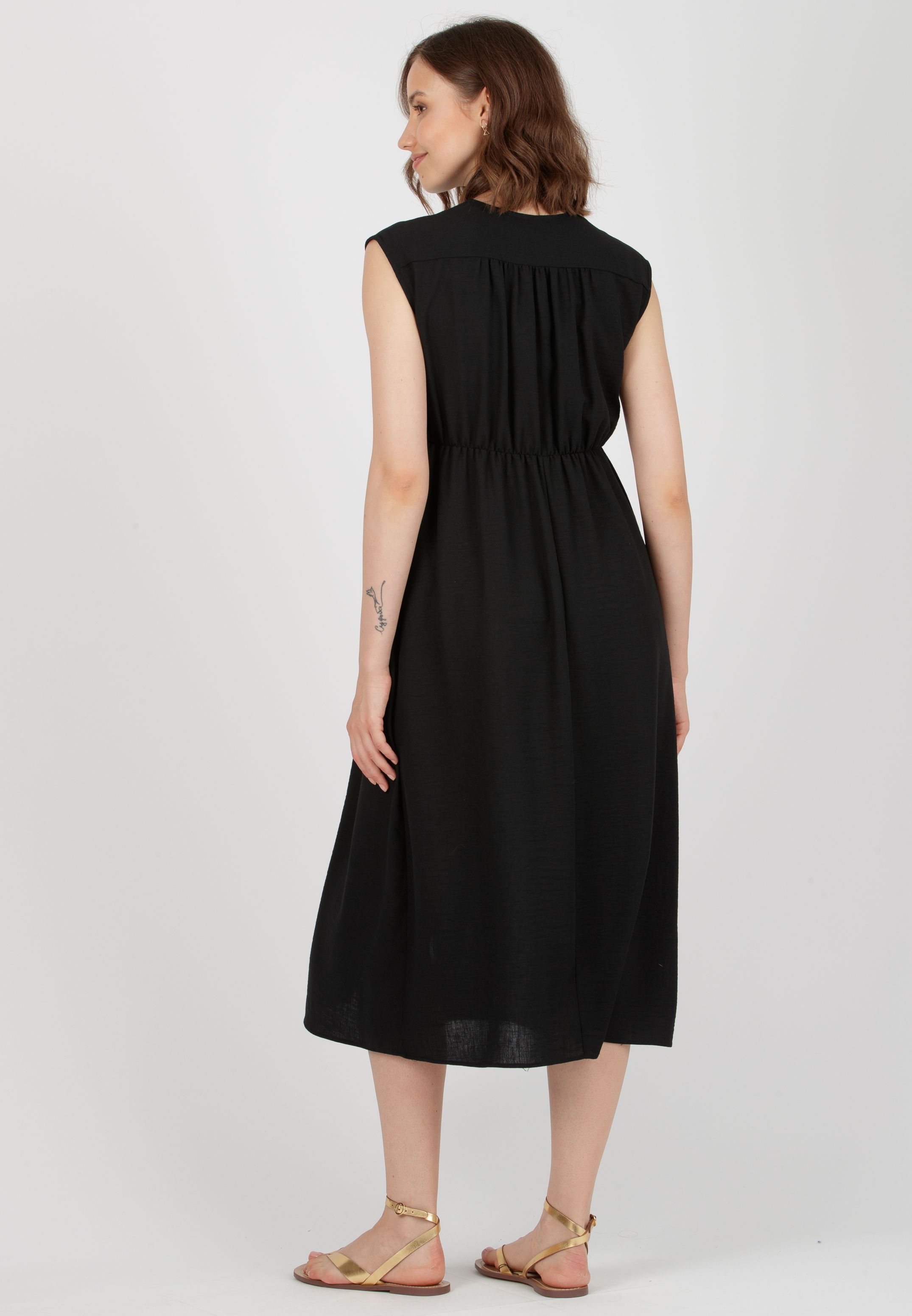 HARPER MIDI - Abito Premaman & Allattamento con Tasche sul Corpino (Nero, XS)