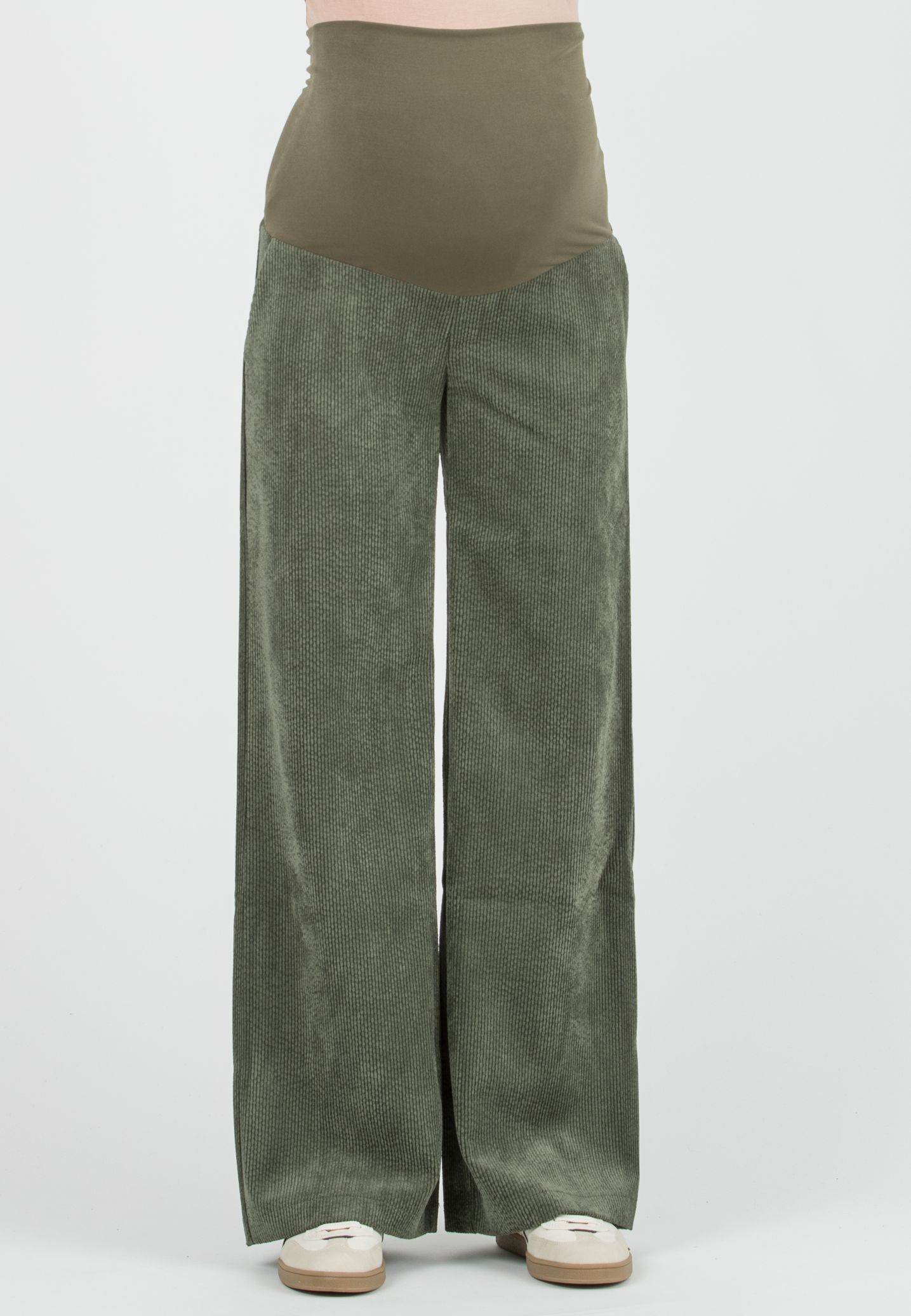 WINONA - Pantalone Premaman Palazzo in Velluto a Coste (Verde Kaki)