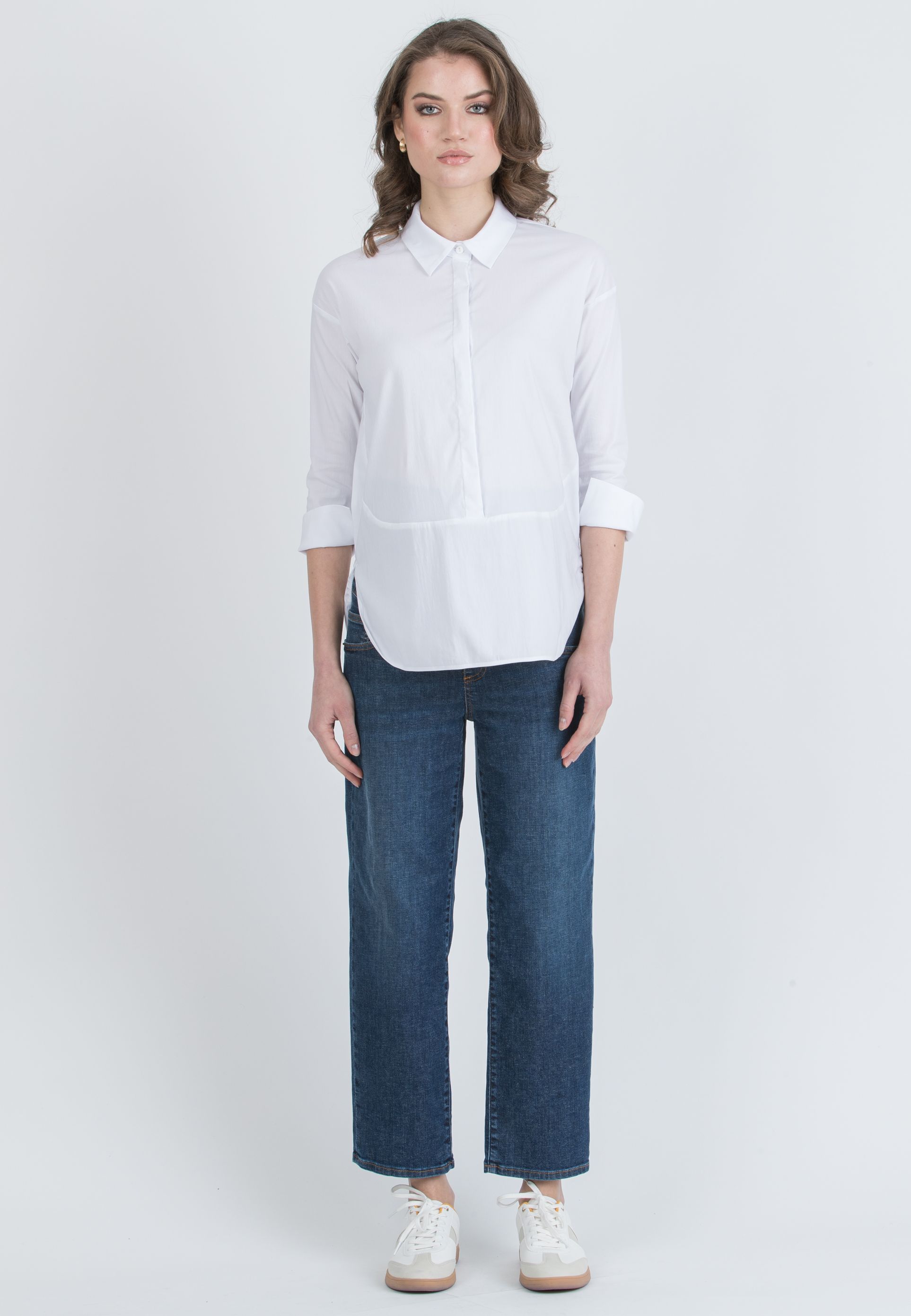 BEATRICE - Camicia Premaman & Allattamento con Orli Tondeggianti (Bianco, XS)