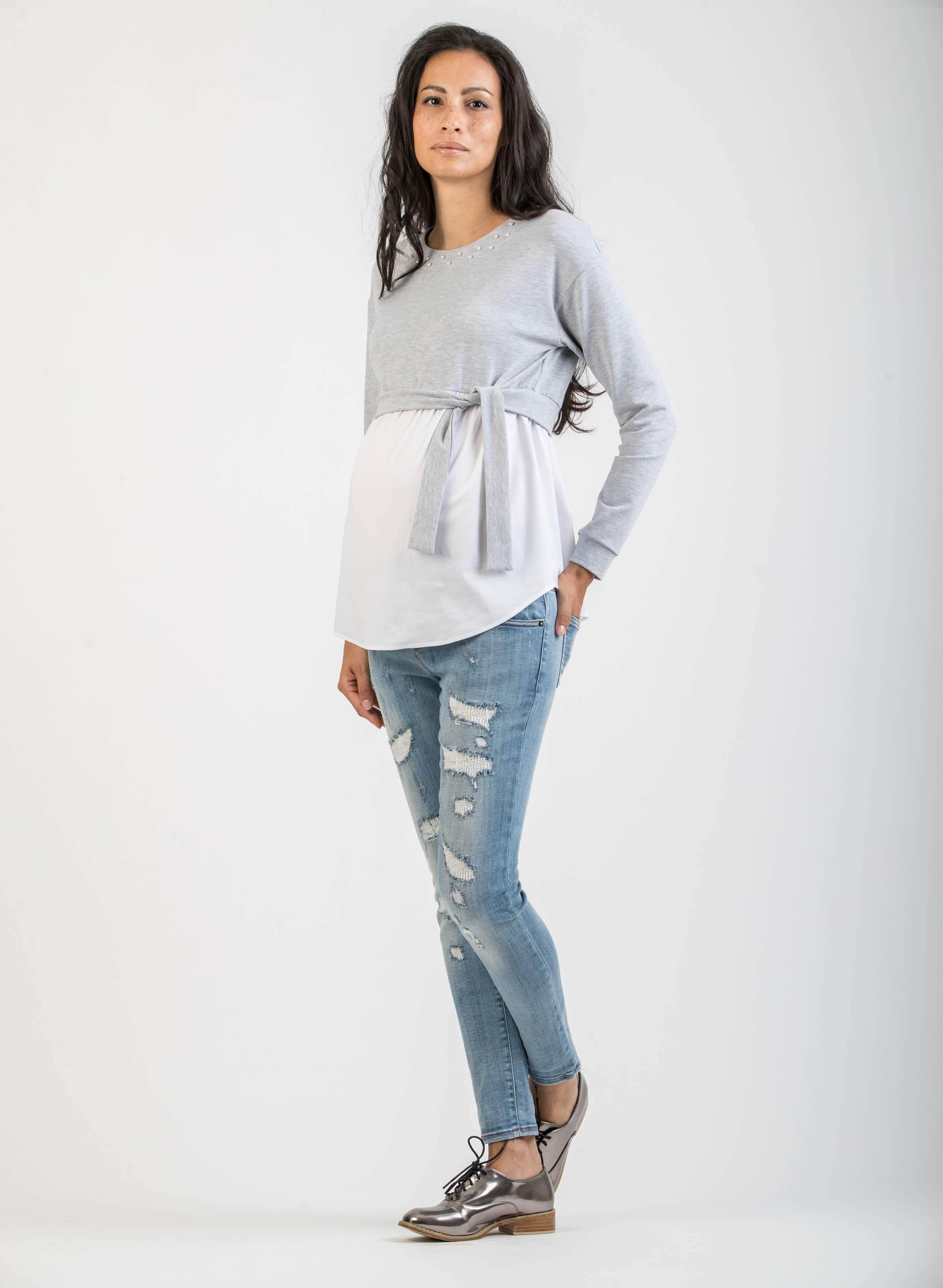 Jeans Premaman Modello Boyfriend (Azzurro, XXS)