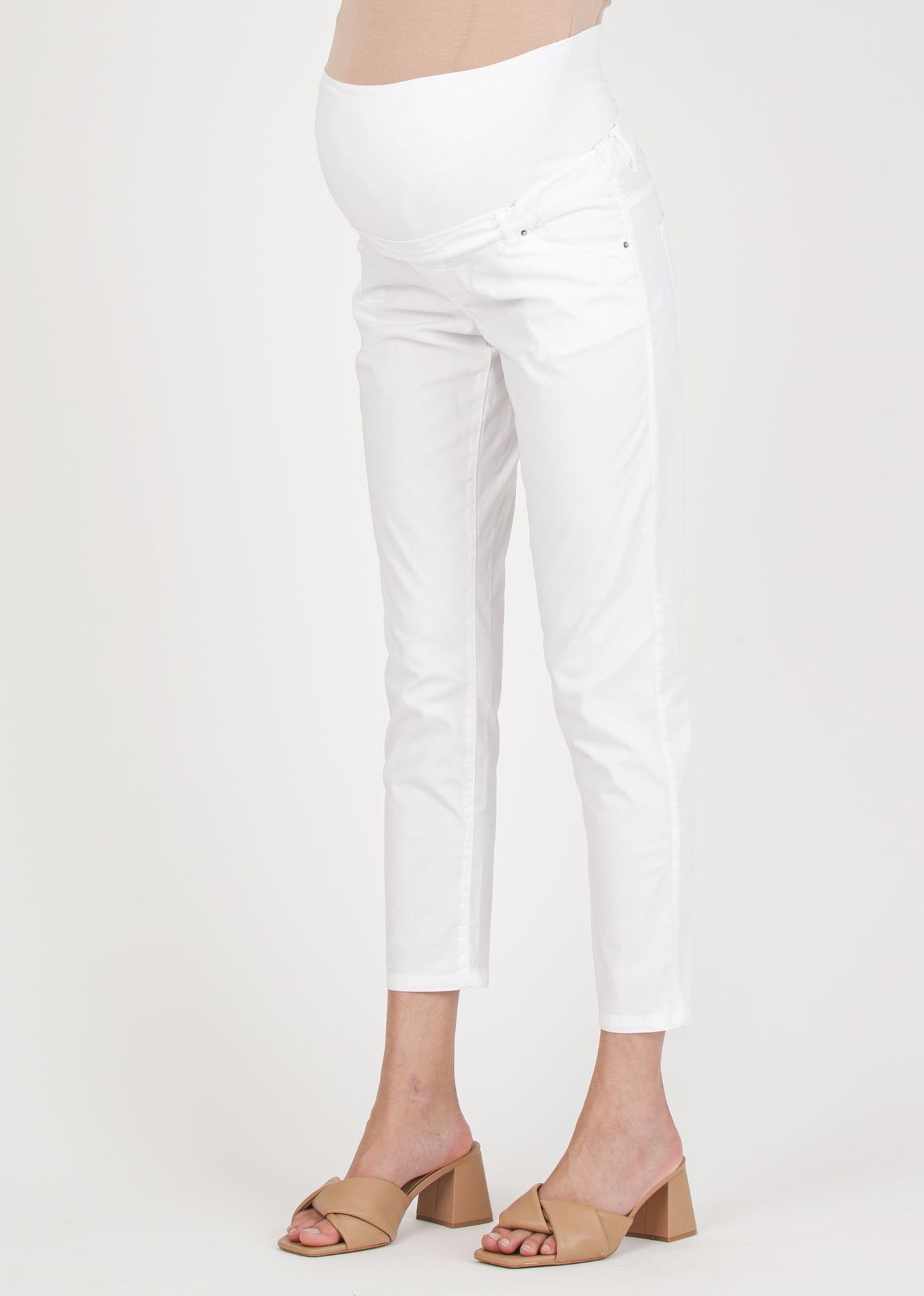 Pantalone Premaman Slim Cropped Mom Fit in Gabardina (Bianco, XS)