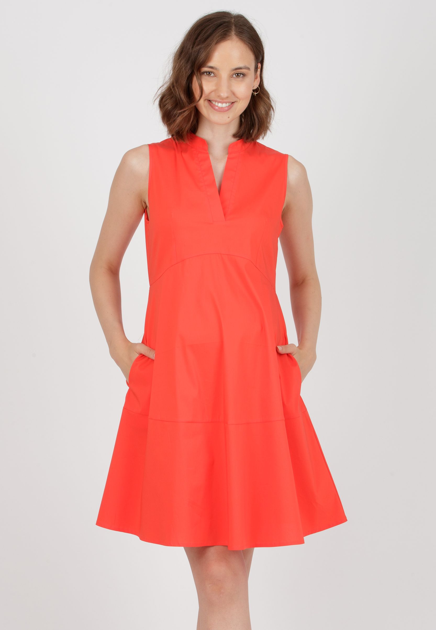 FLORENCE - Maternity Dress in Stretch Cotton with Flared Skirt (Orange, XS)