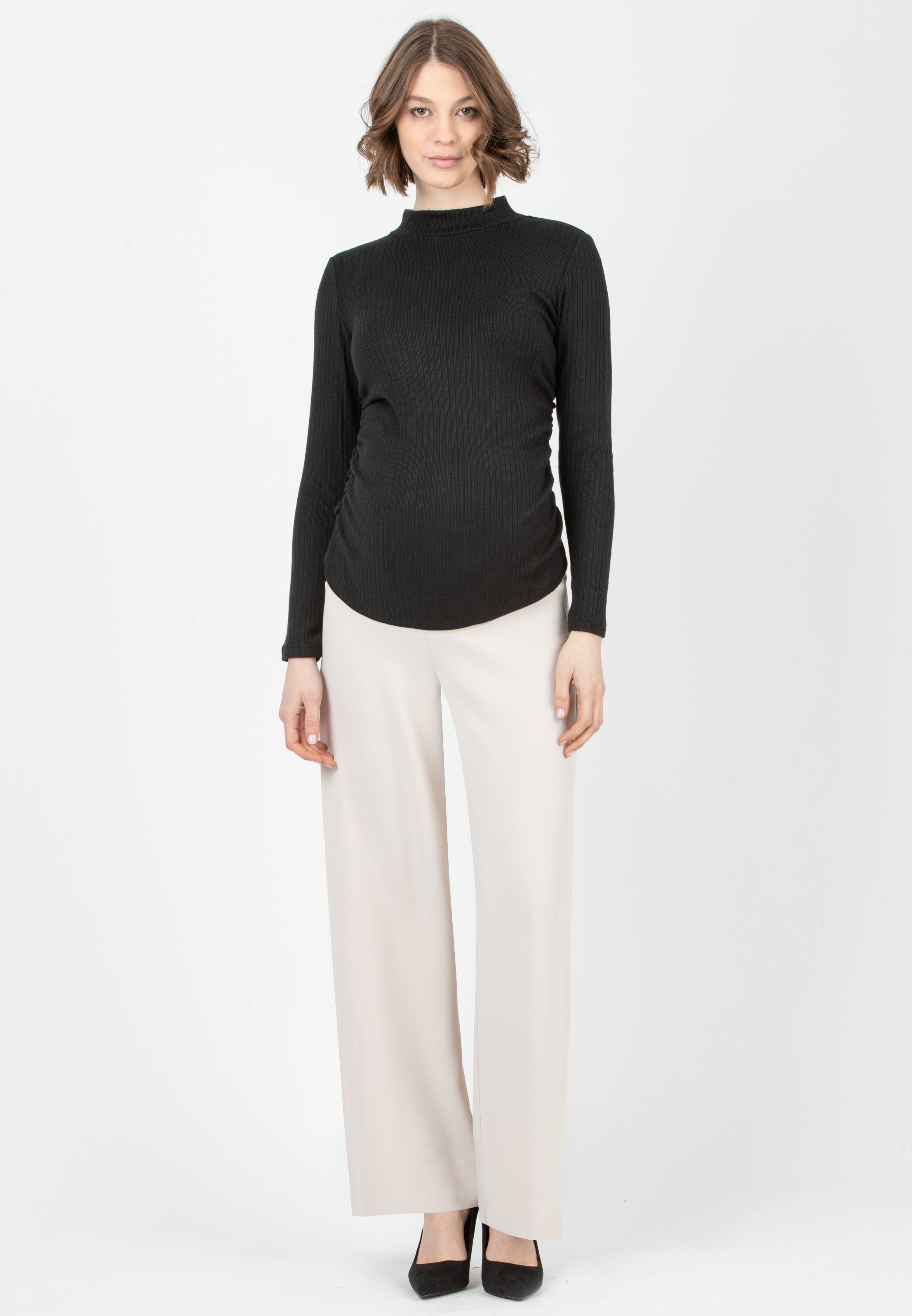 KIMBERLY - Pantalone Premaman Palazzo in Cadì (Naturale, XS)