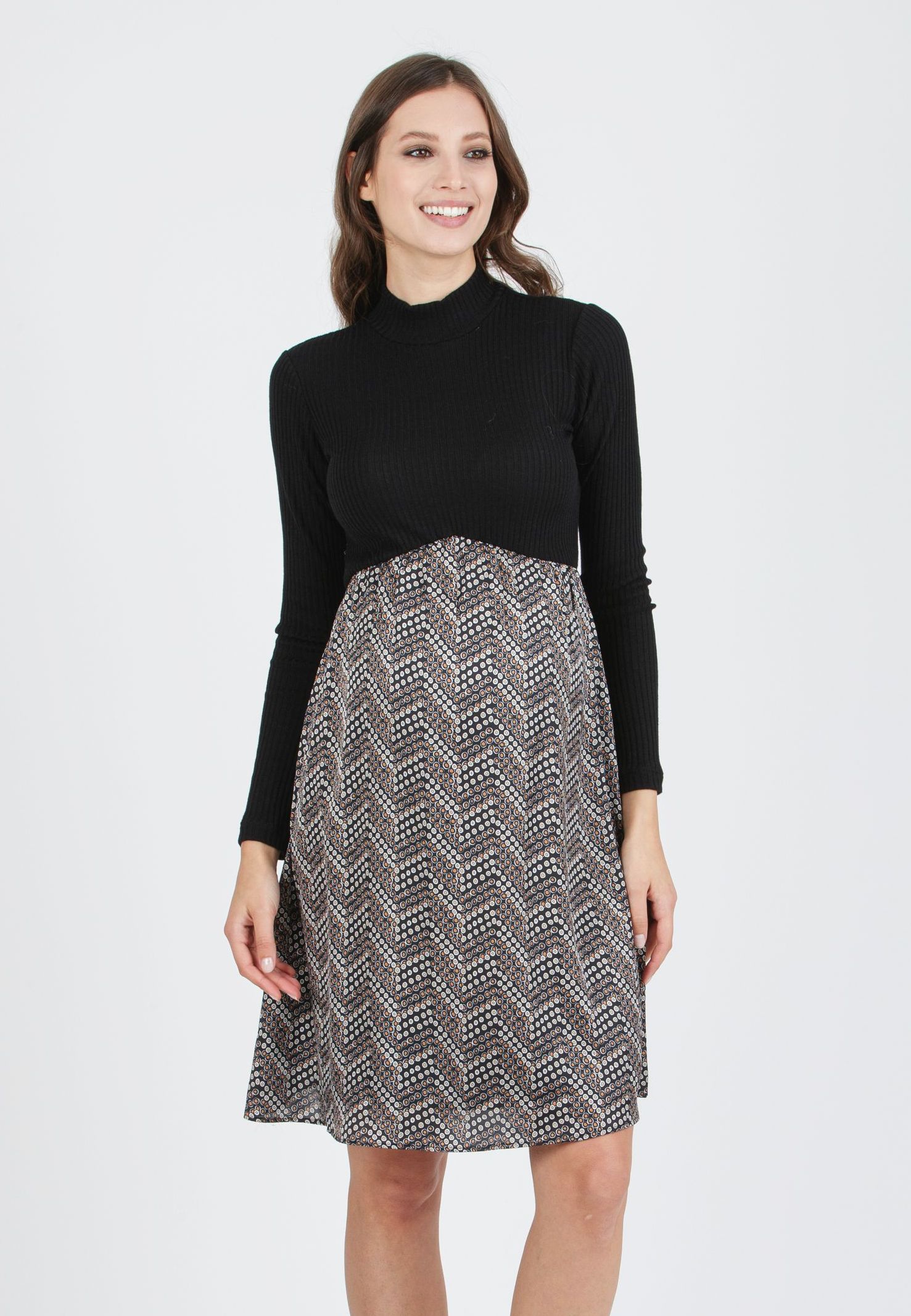 ANASTASIA - Abito Premaman in Maglia a Costine e Gonna in Raso (Nero, XS)