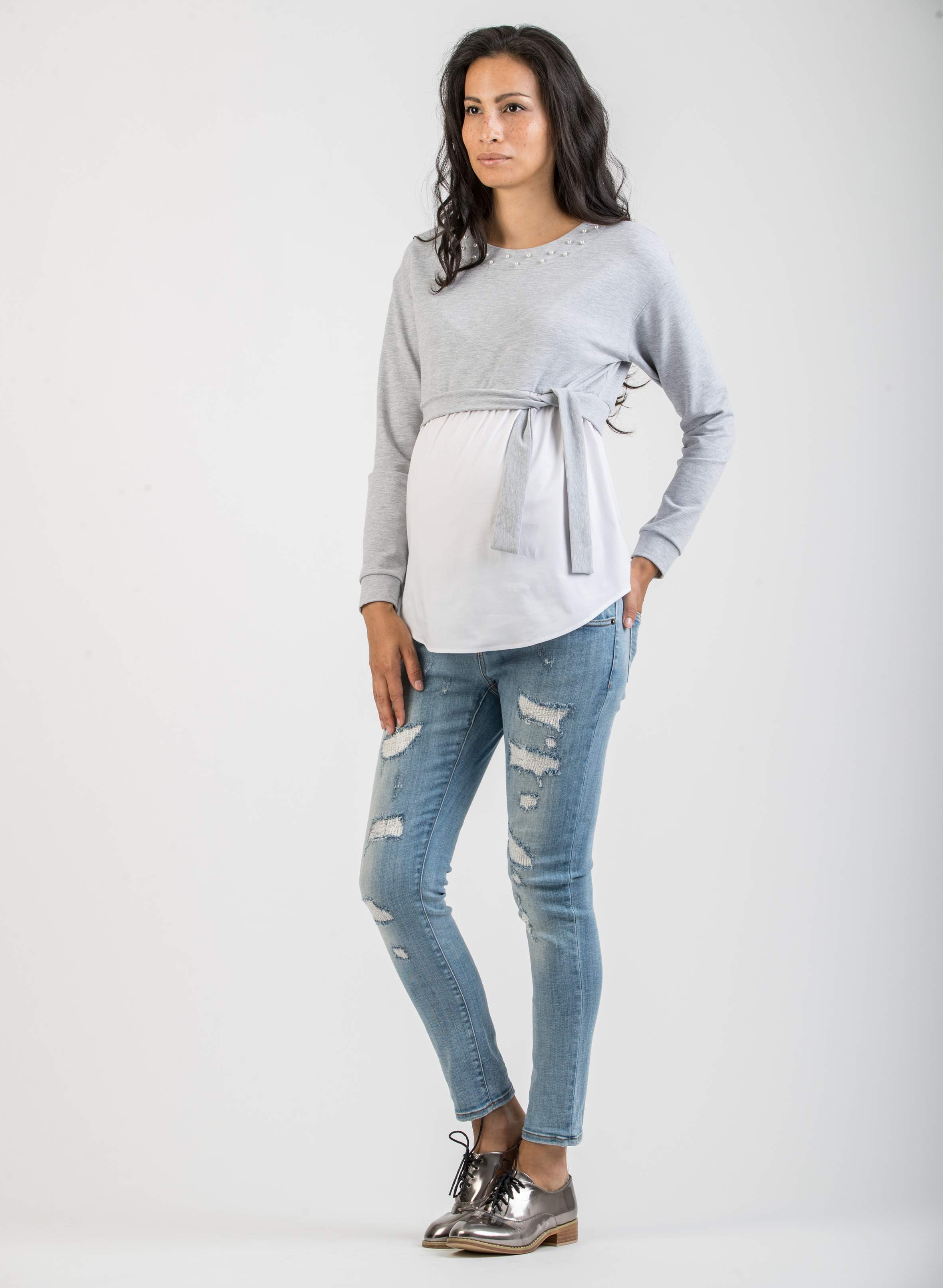 Jeans Premaman Modello Boyfriend (Azzurro, XXS)