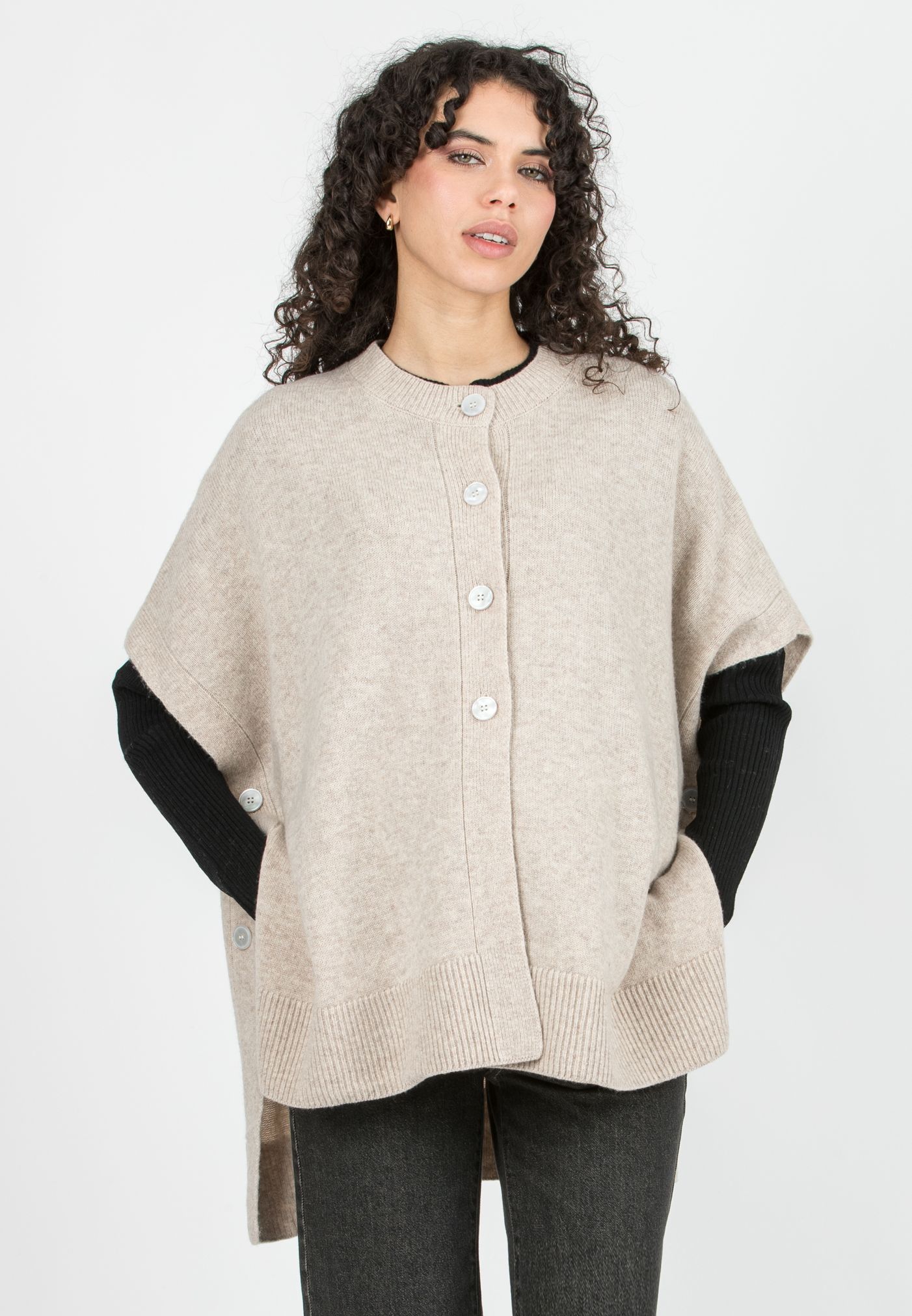 ELLIS - Mantella Premaman in Lana Vergine con Collo Rimovibile (Beige, OS)