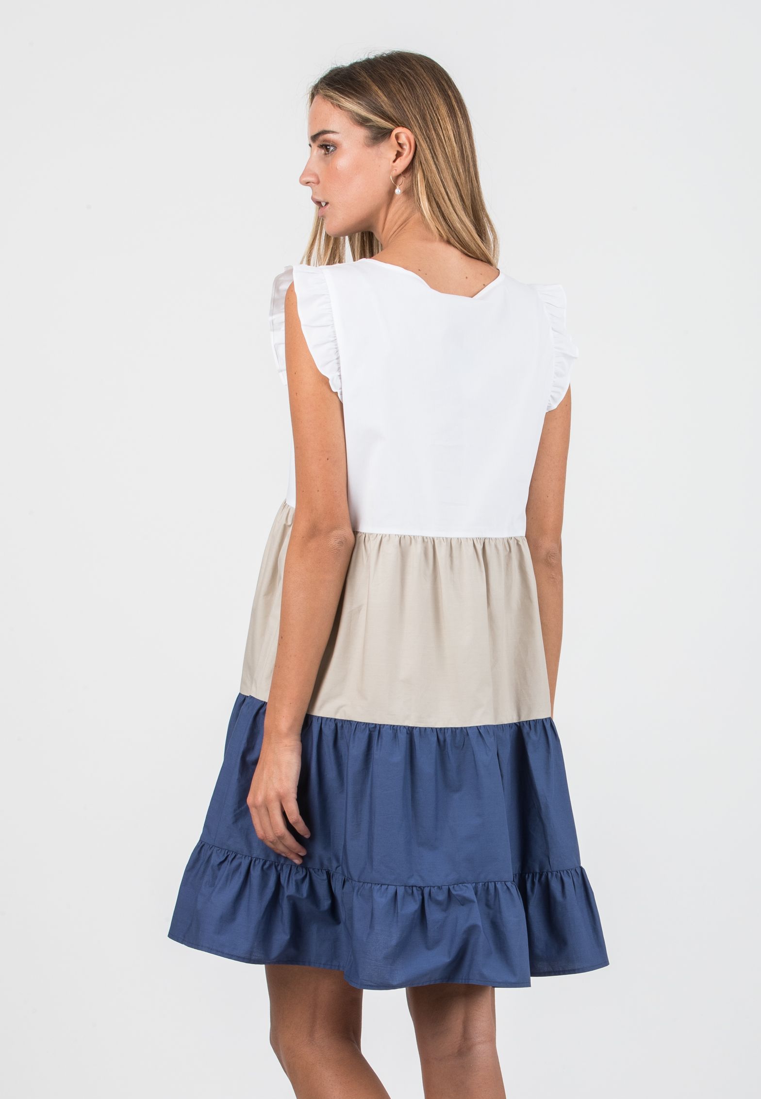 CHIARA - Maternity & Nursing Dress in Cotton in Three Colours with Flounces (Denim , S)