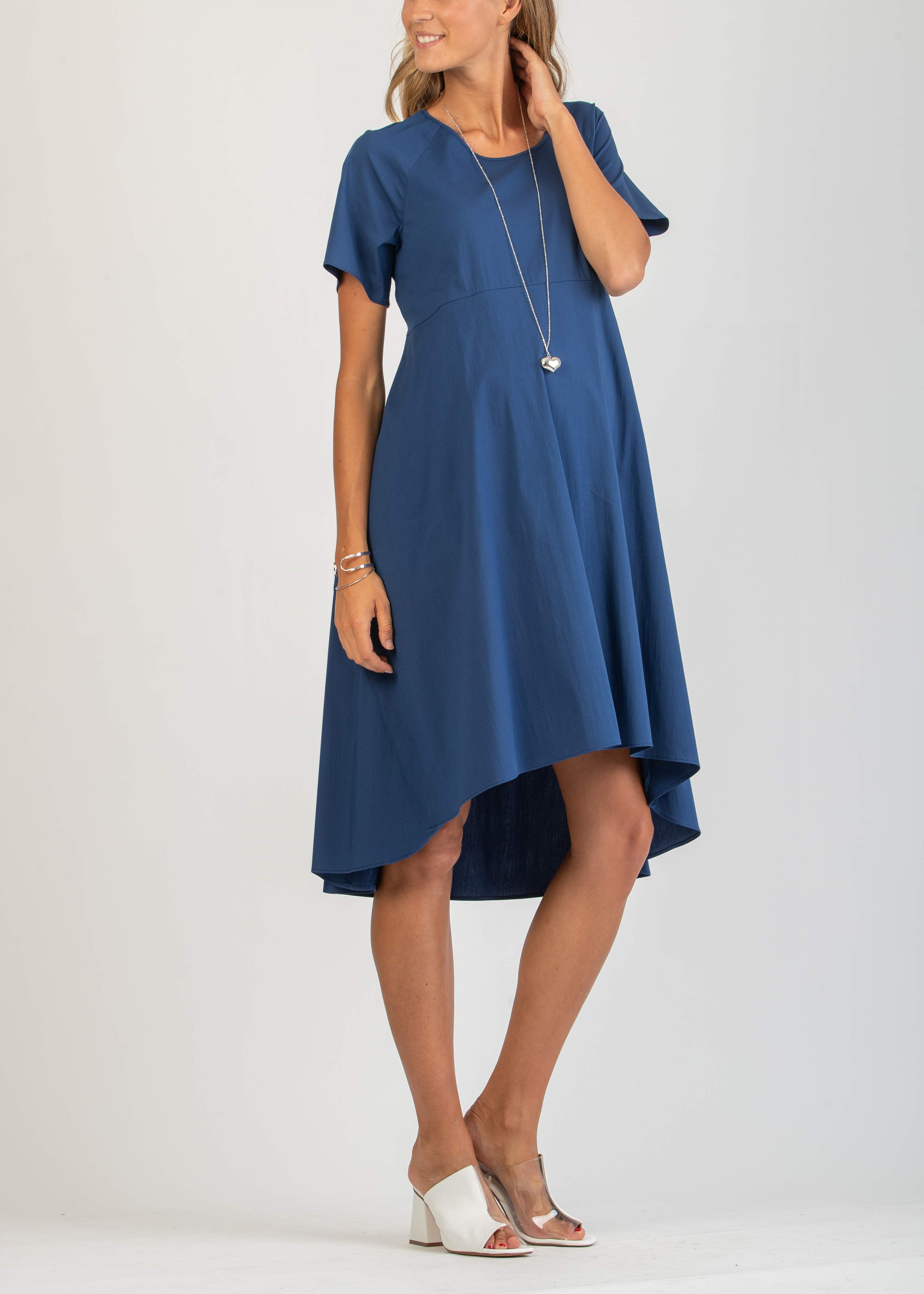 Abito Midi Premaman in Cototne con Cintura e Apertura sul Retro (Blu, XS)