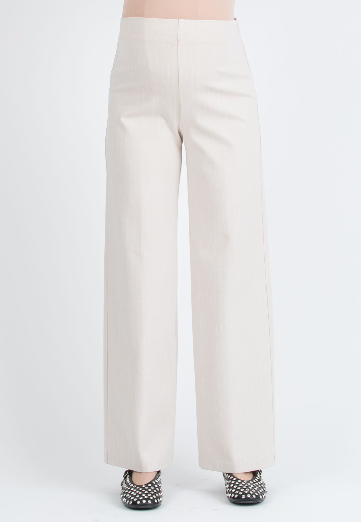 KIMBERLY G - Pantalone Premaman Palazzo in Punto Milano Invernale Gessato (Avorio, XS)
