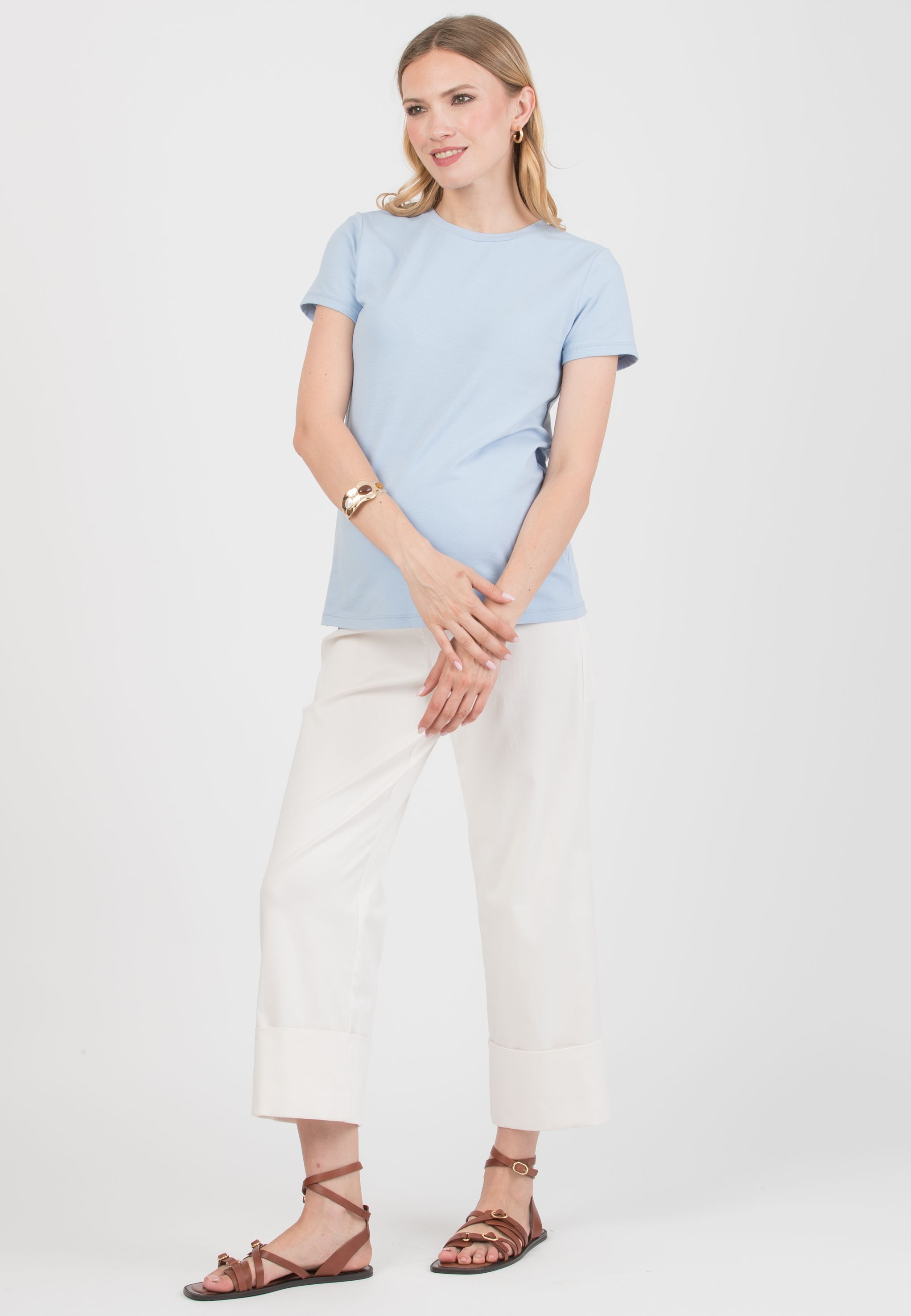KRISTEN - Maternity Cotton T-Shirt with Braided Back Detail (Azzurro)