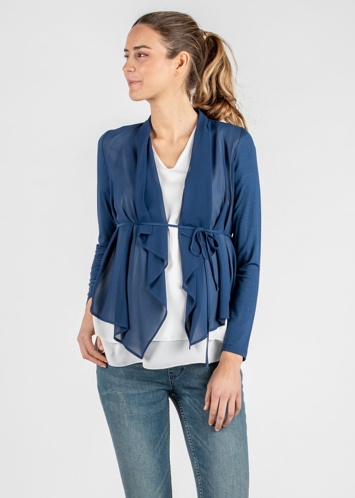 Maternity Cardigan with Front Side in Chiffon (Blue, XS)