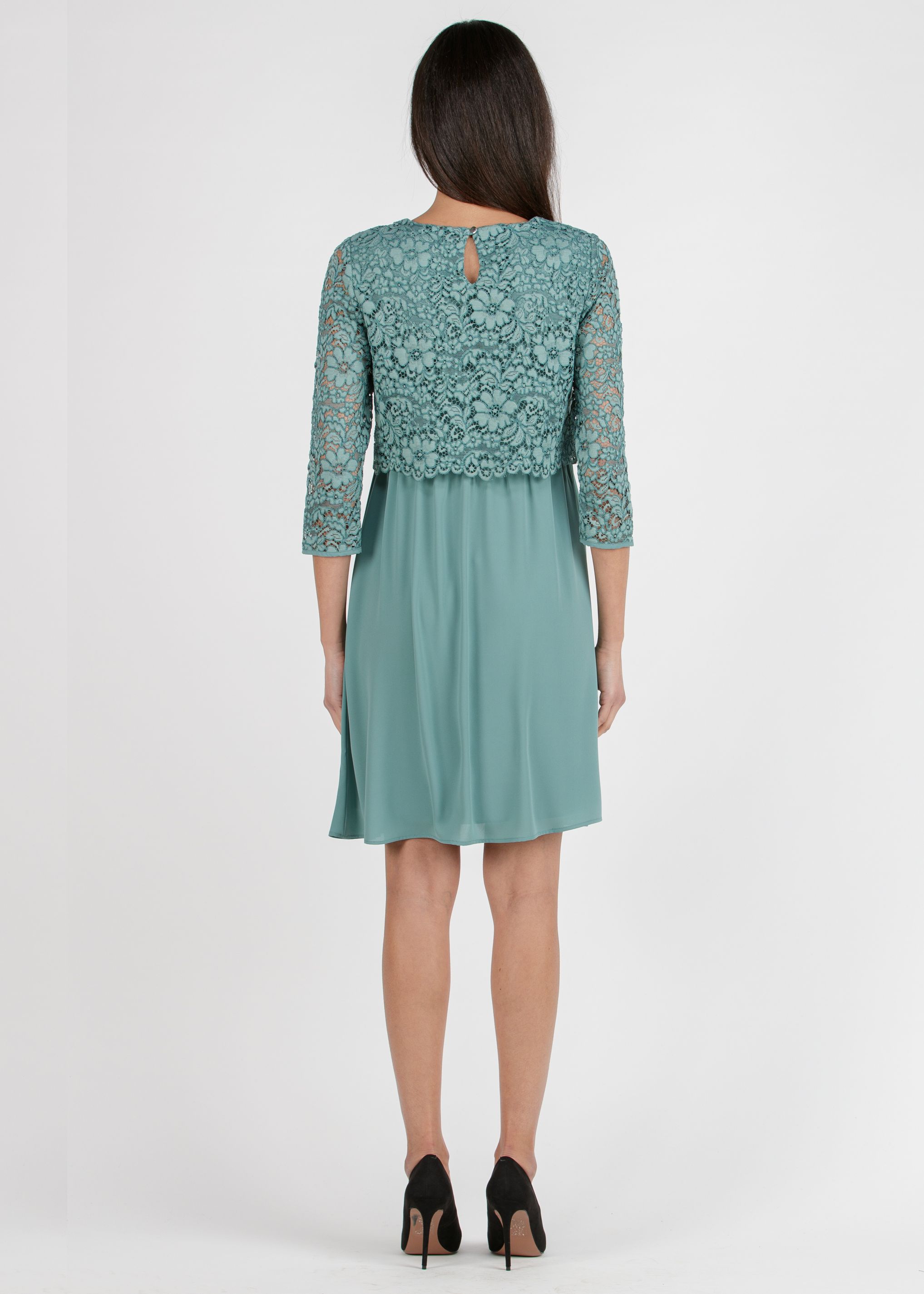 ELEONORA - Lace and Chiffon Maternity & Nursing Dress (Light Green, XS)