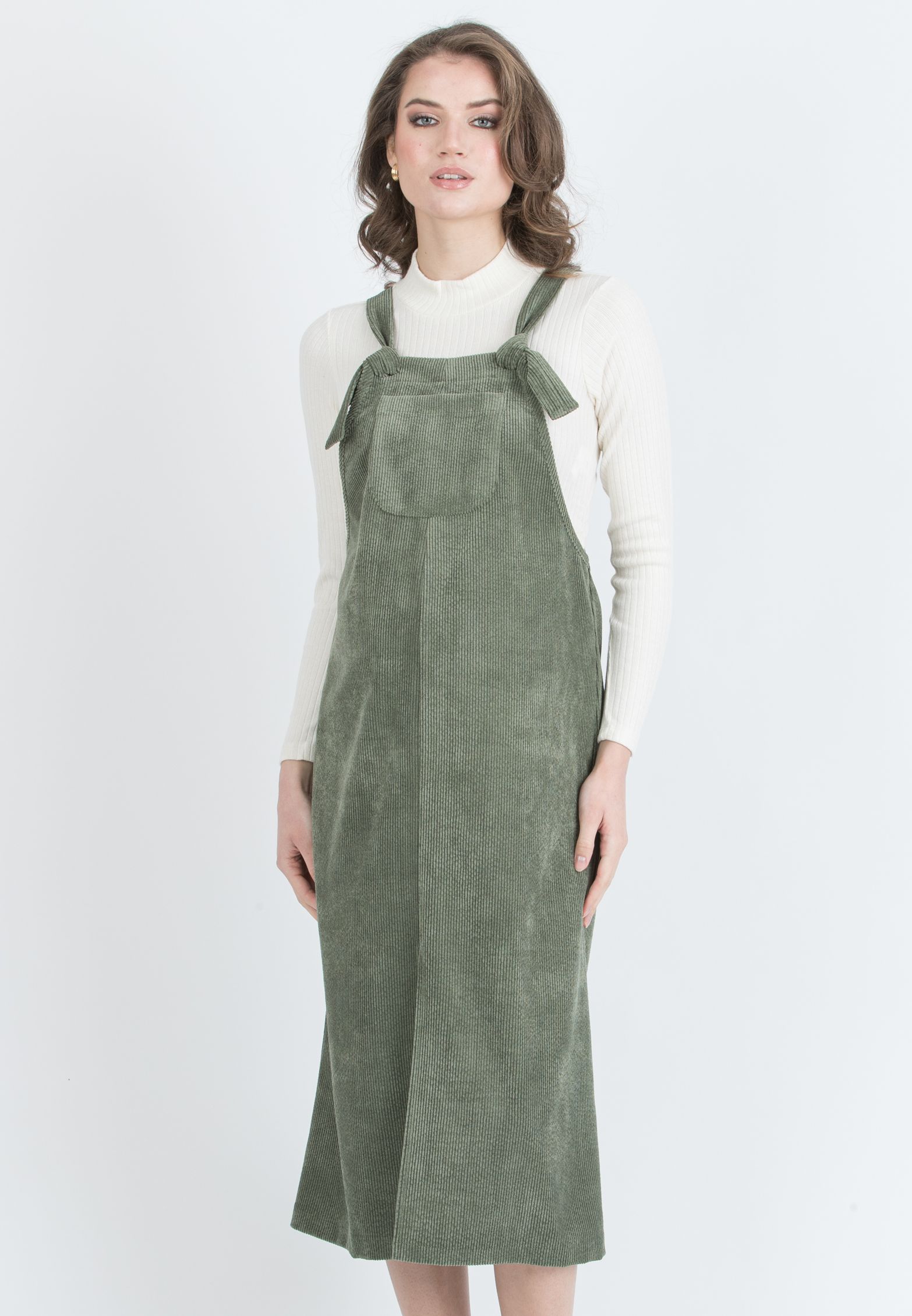 PAMELA – Maternity Corduroy Pinafore (Verde Kaki)