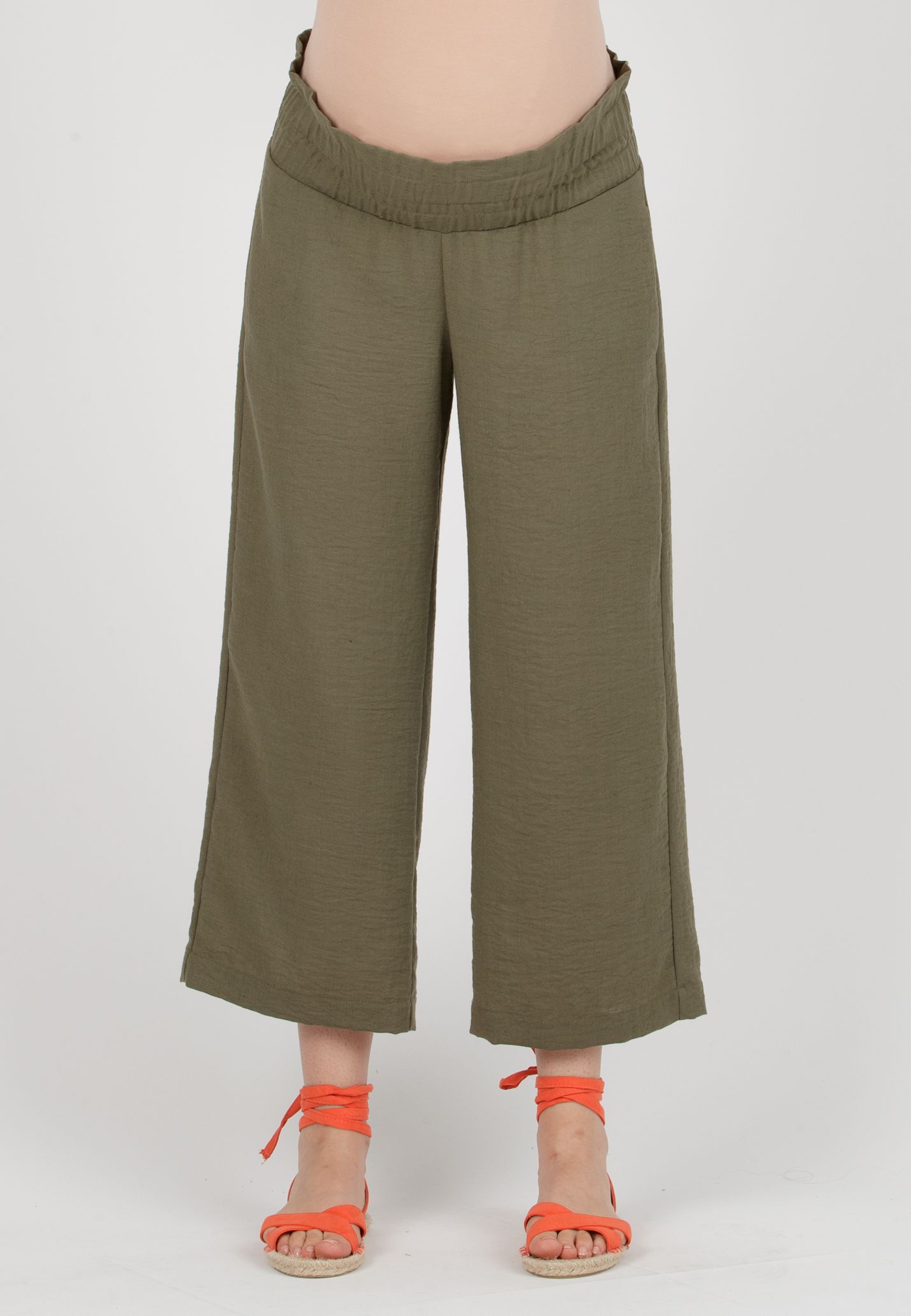 GUENDALINA - Pantalone Premaman con Elastici (Verde Militare, XS)