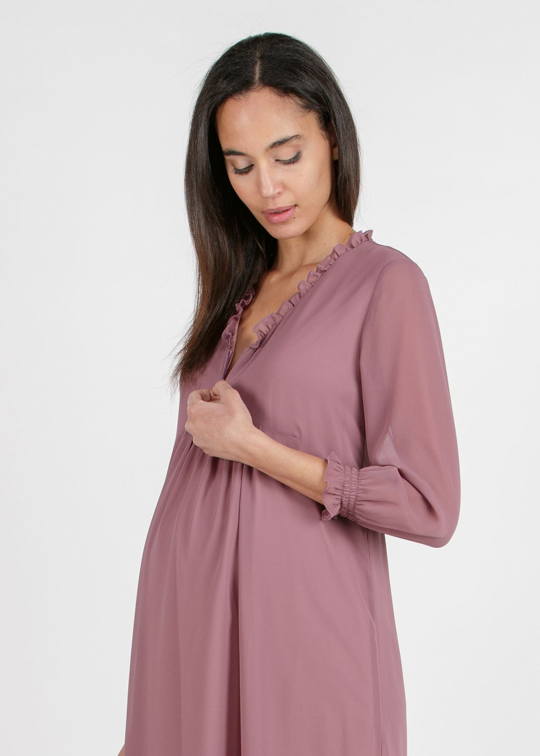 DIANA - Abito Premaman & Allattamento in Chiffon con Volant (Cipolla, XS)