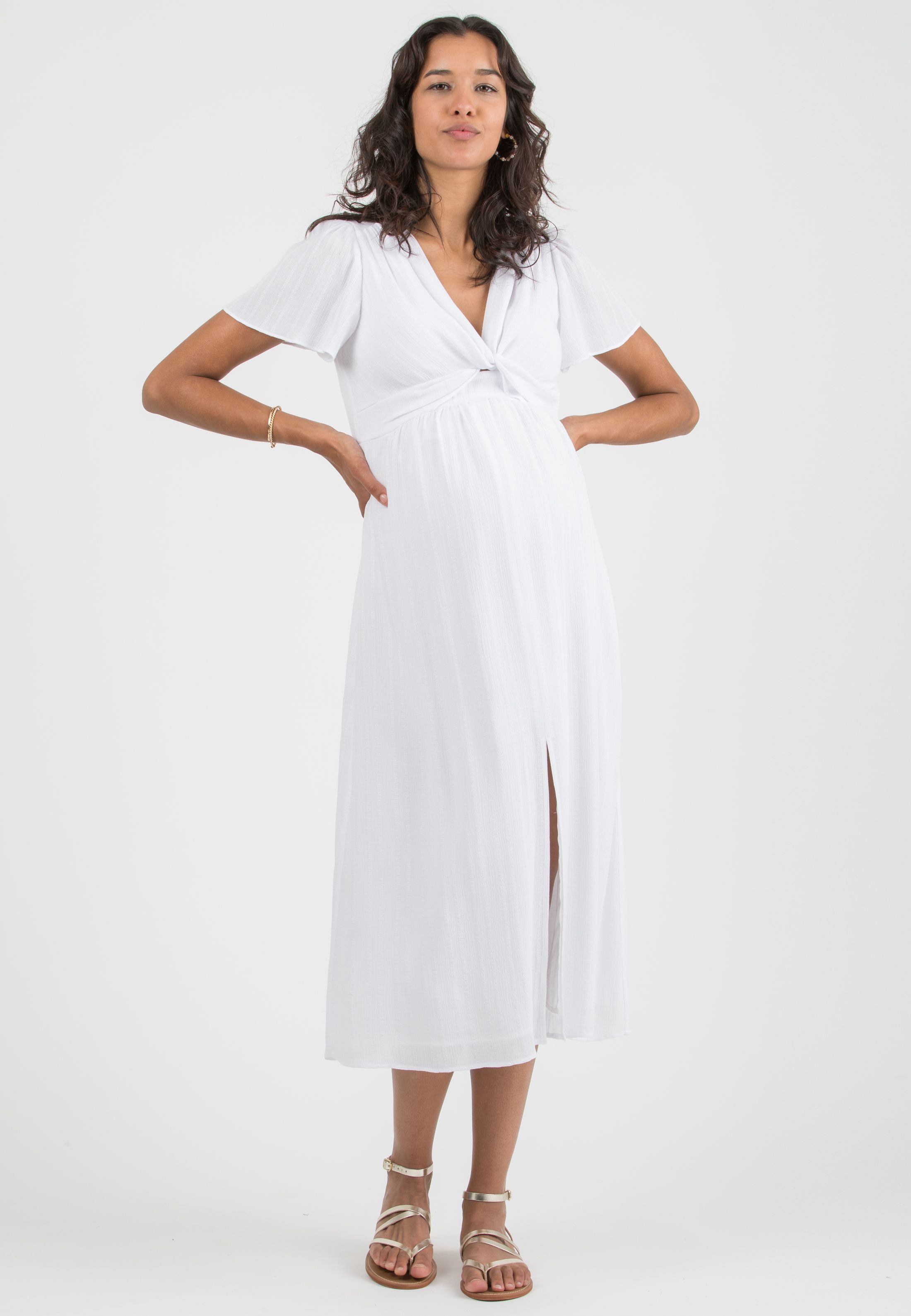 RAYA - Abito Premaman & Allattamento in Leggera Viscosa Ricamata (Bianco Ottico, XS)
