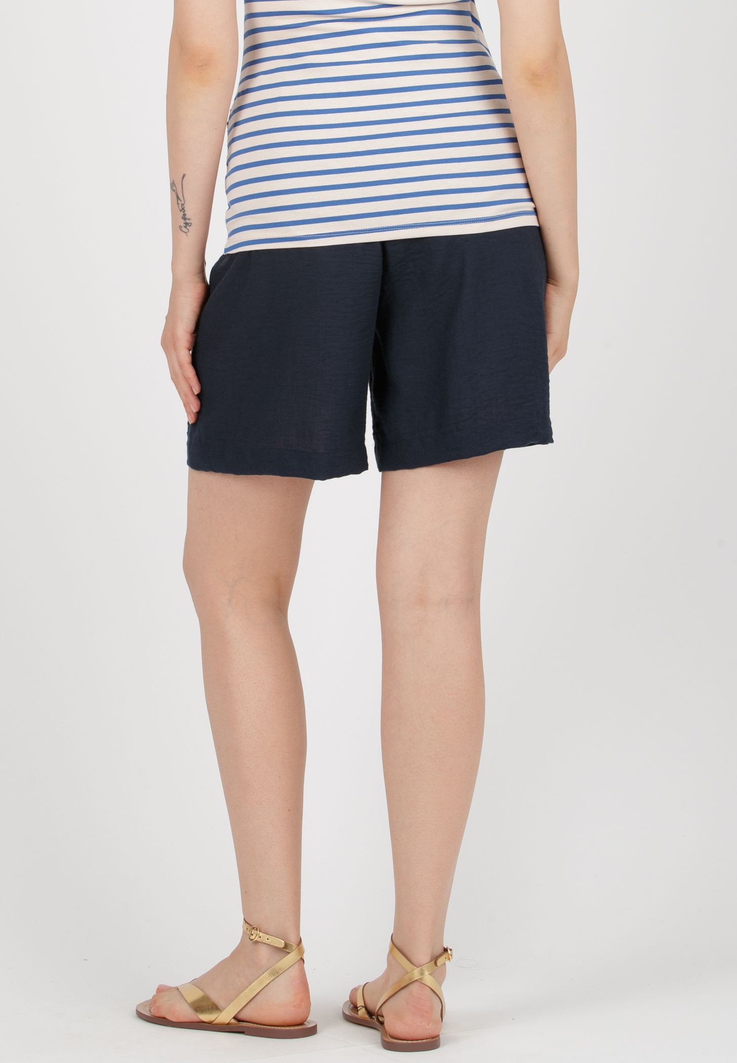 SIBILLA - Pantaloncino Premaman Effetto Lino con Elastico (Blu, XS)