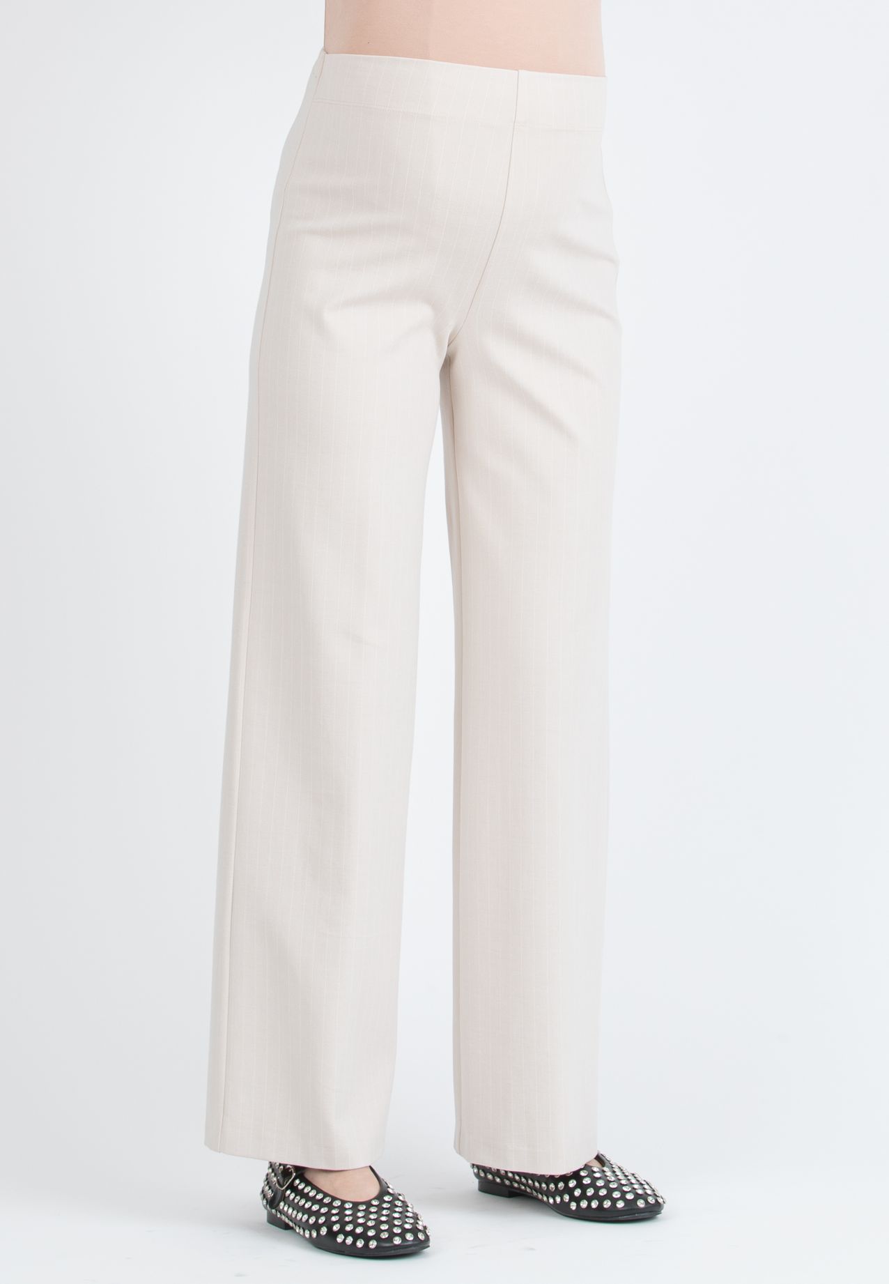 KIMBERLY G - Pantalone Premaman Palazzo in Punto Milano Invernale Gessato (Avorio, XS)