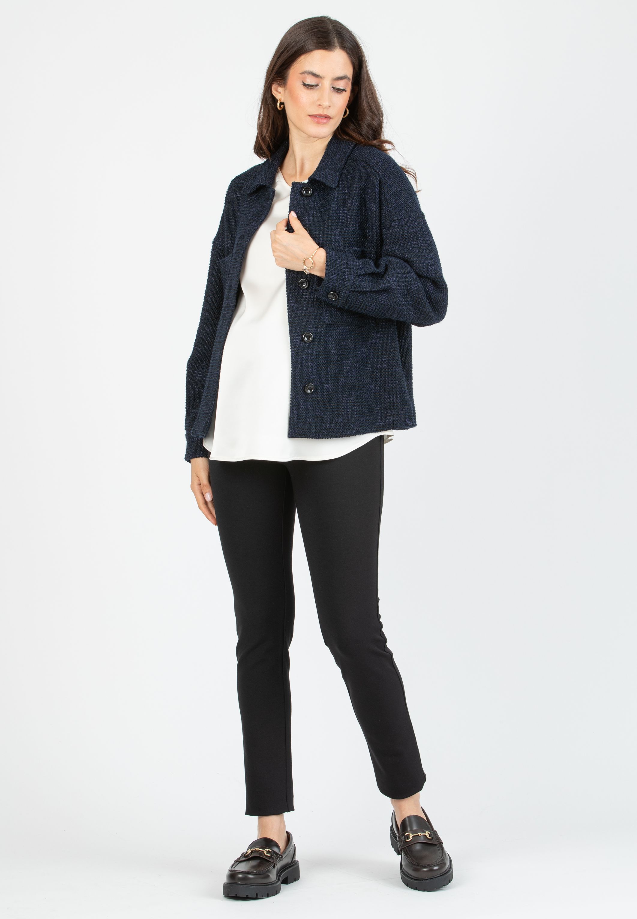 NINA - Giacca/Camicia Premaman in Bouclè (Blu, XXS)