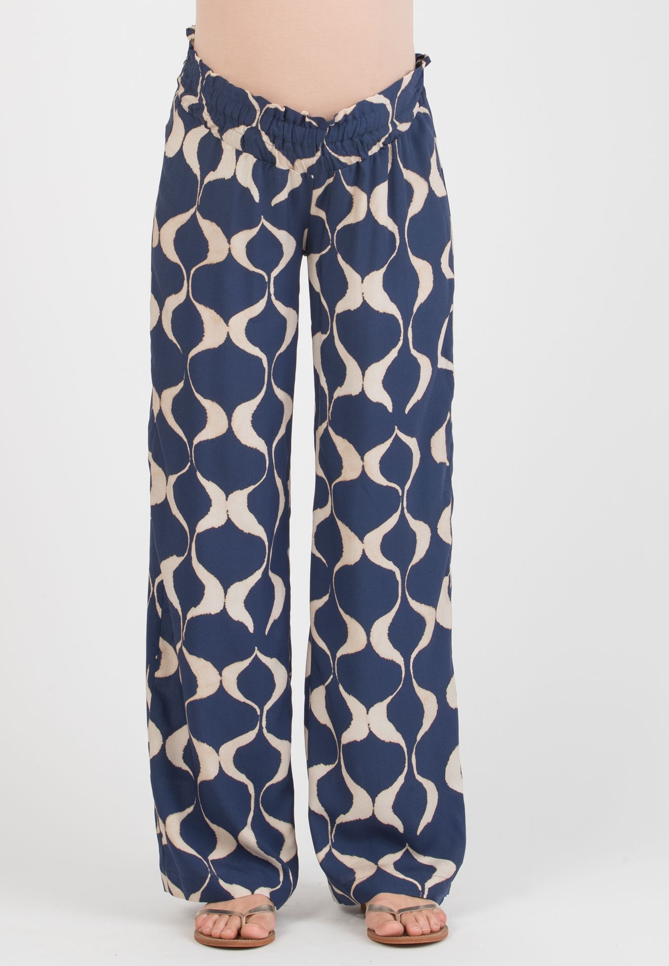 GUENDALINA LG - Maternity Palazzo Trousers in Printed Viscose Satin (Blu)