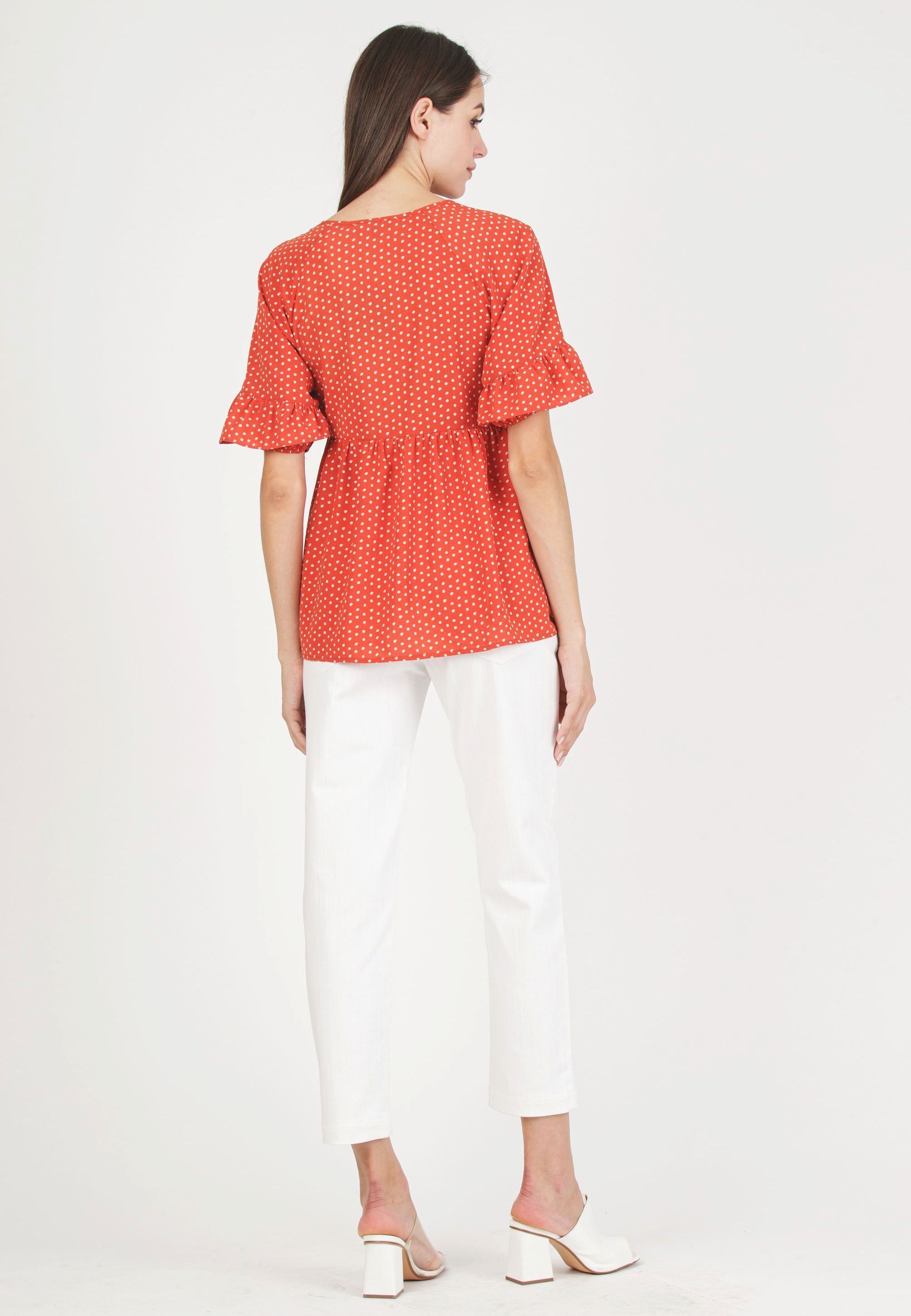 TINA M - Casacca premaman & Allattamento a Pois con Volant (Rosso Mattone)