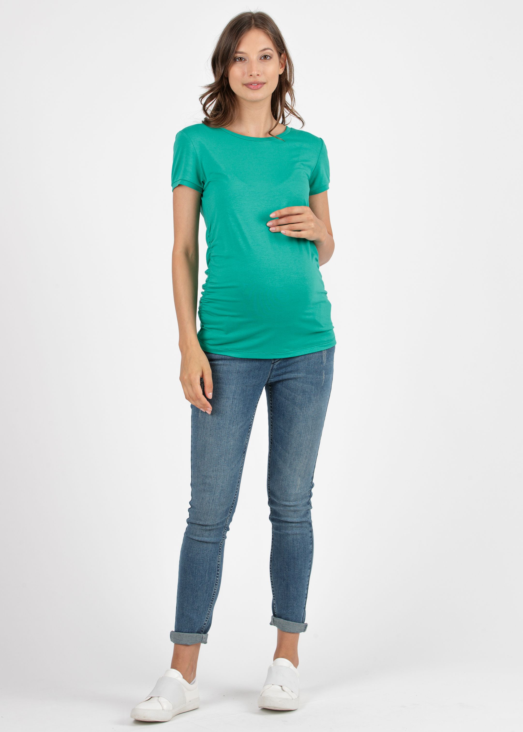 Maglietta Premaman con Nodo Carré sul Retro (Verde Salvia, XS)