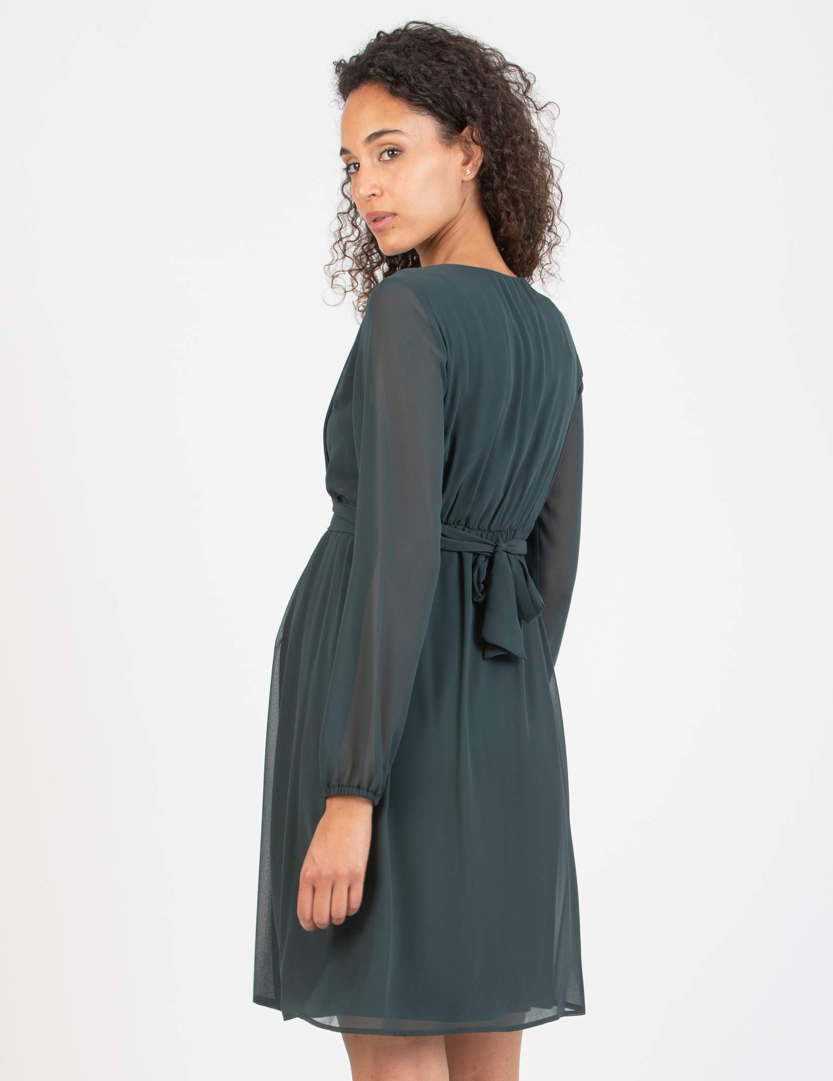 SARA - Maternity & Nursing Dress in Chiffon (Green, XS)